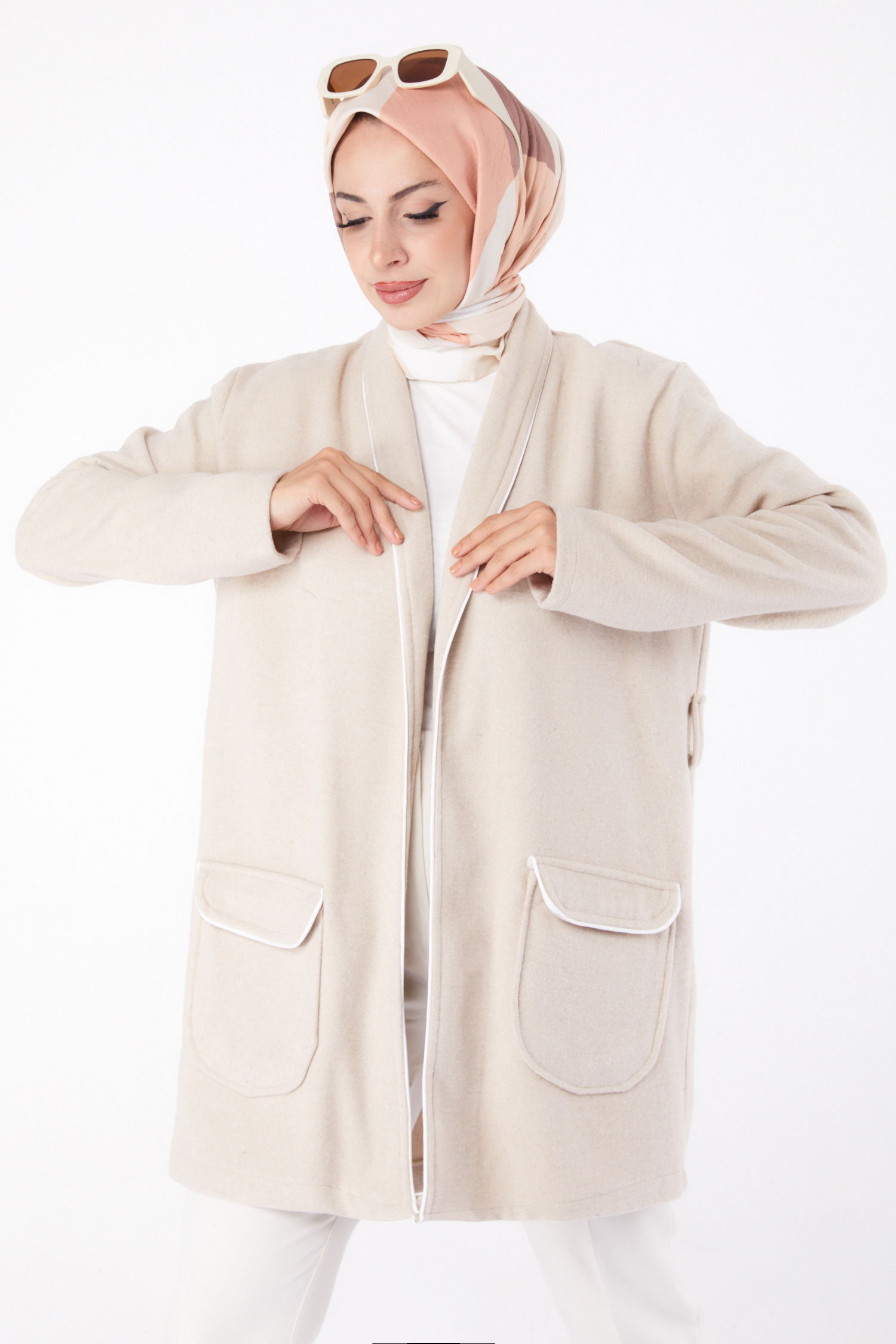 Ara biye Detaylı Kaşe Kaban Bej - 13283 - 2