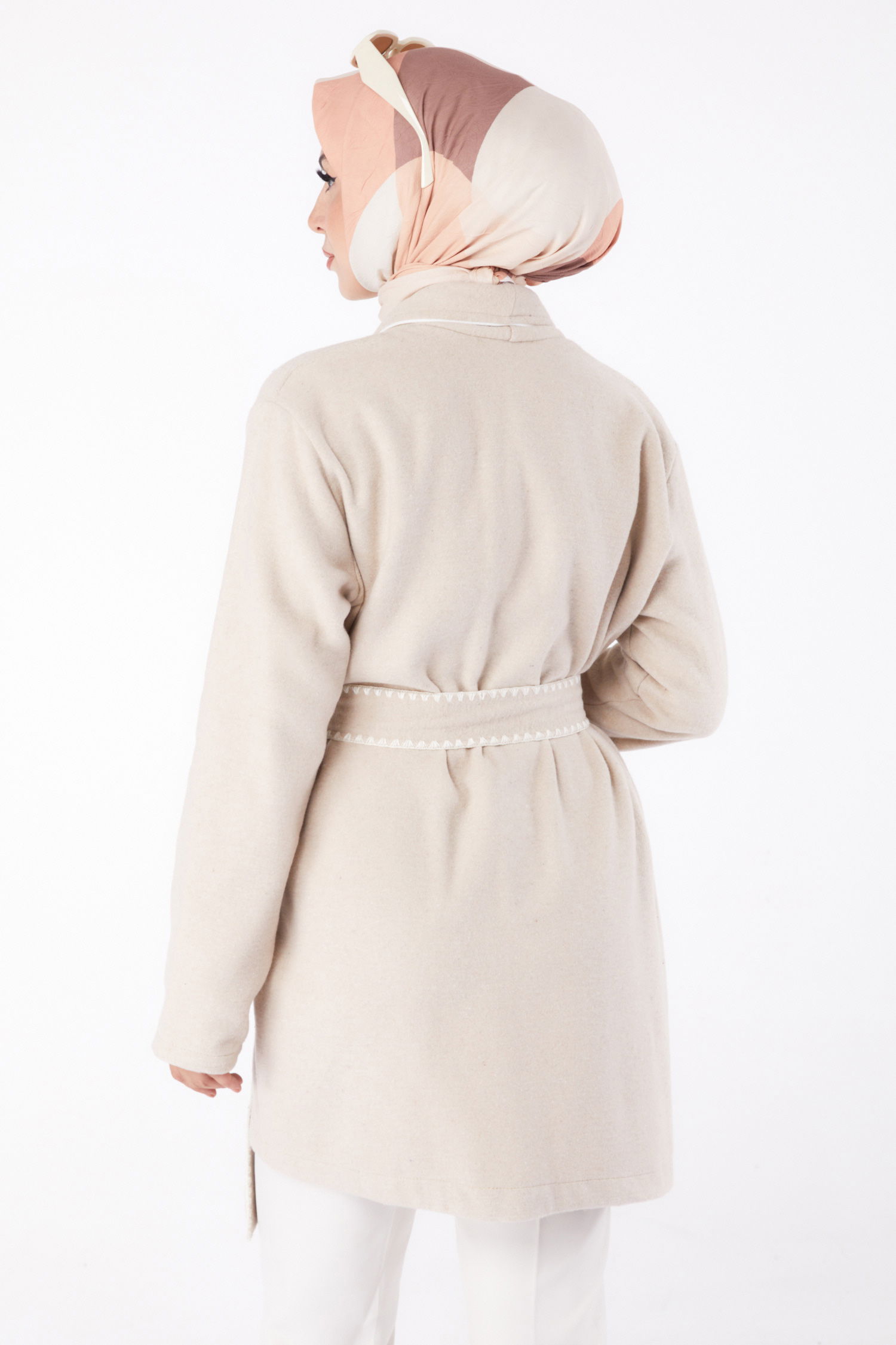 Ara biye Detaylı Kaşe Kaban Bej - 13283 - 5