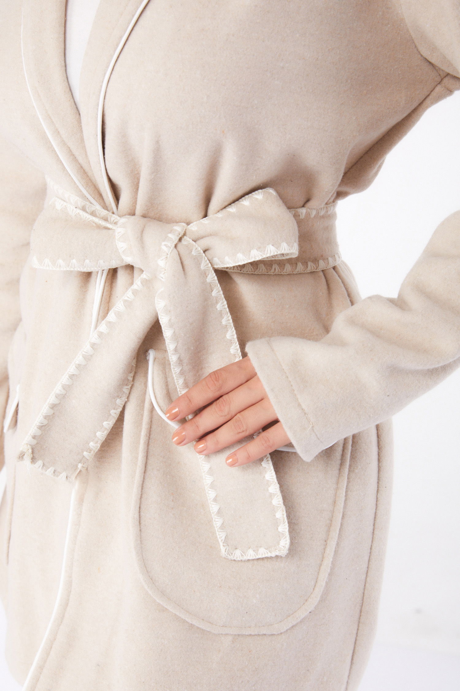 Ara biye Detaylı Kaşe Kaban Bej - 13283 - 6