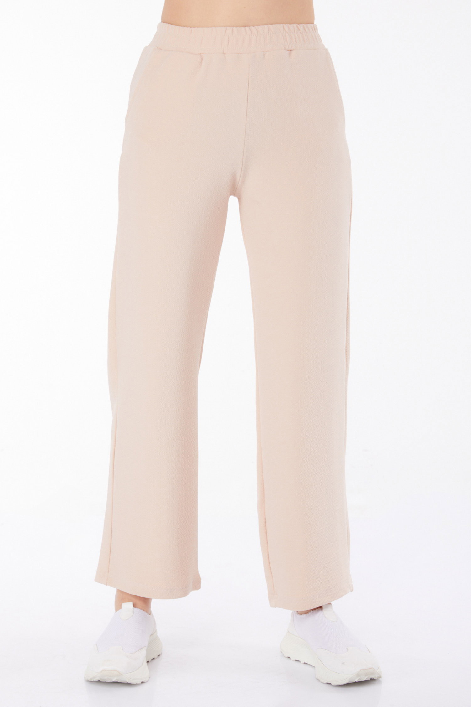 Düz Orta Kadın Bej Cepli Bol Pantolon - 25796 - 2