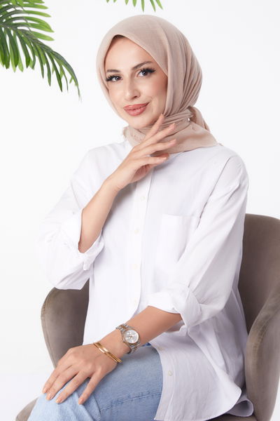 Düz Orta Kadın Bej Eşarp - 26146 
