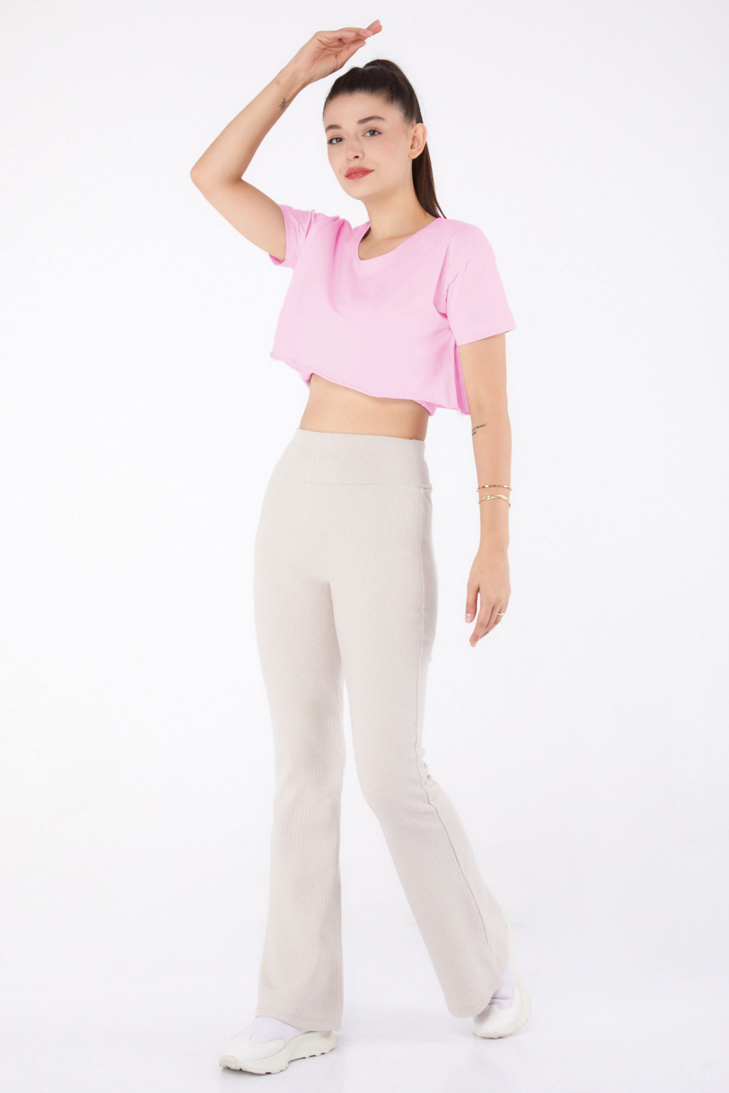 İspanyol Paça Spor Pantolon Bej - 26316 - 1