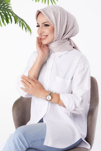 Düz Orta Kadın Bej Janjanlı Eşarp - 26150 