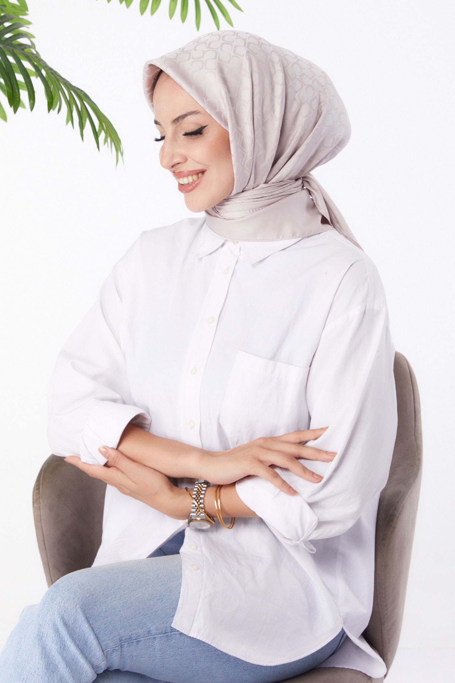 Düz Orta Kadın Bej Janjanlı Eşarp - 26150 - 2