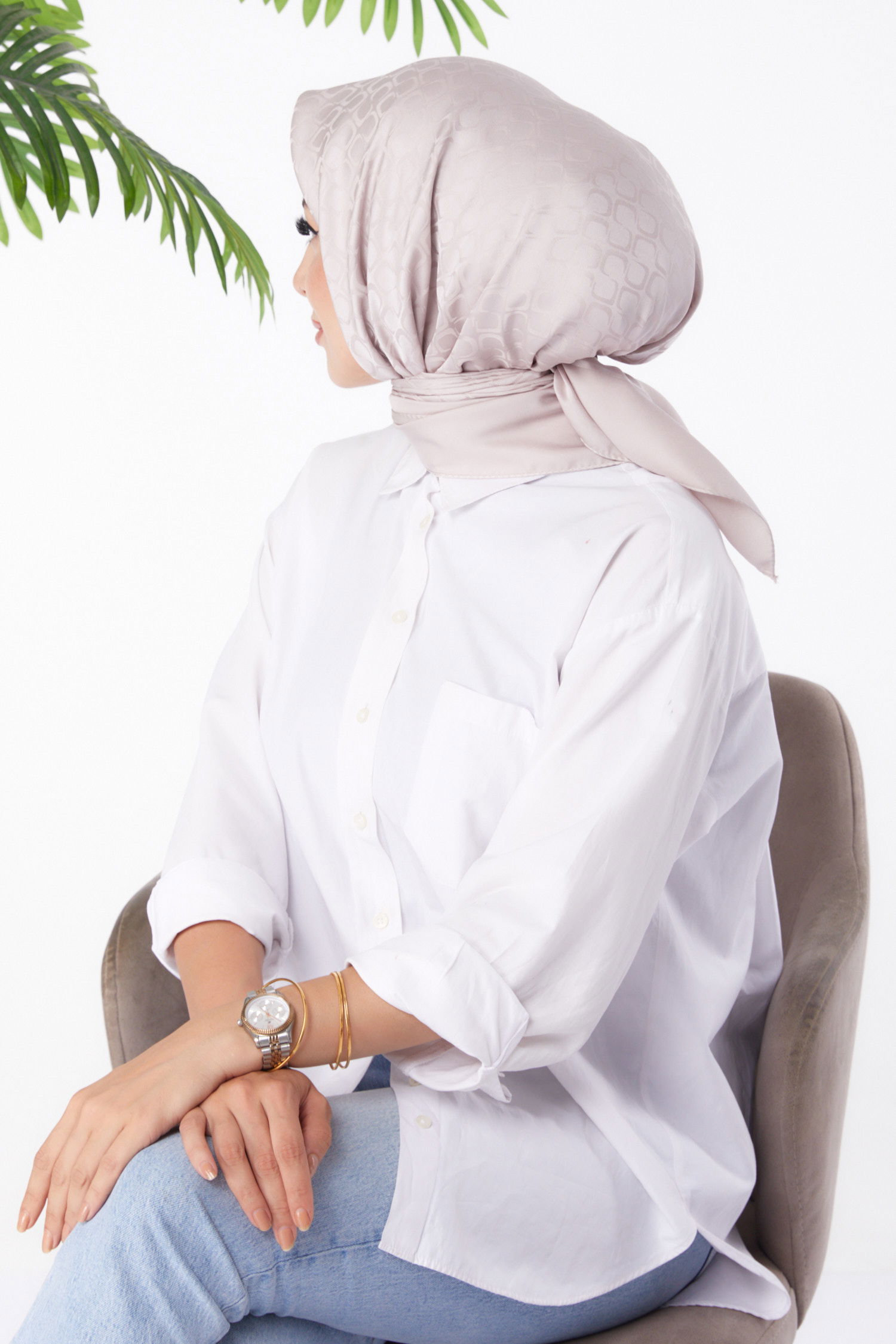 Düz Orta Kadın Bej Janjanlı Eşarp - 26150 - 3