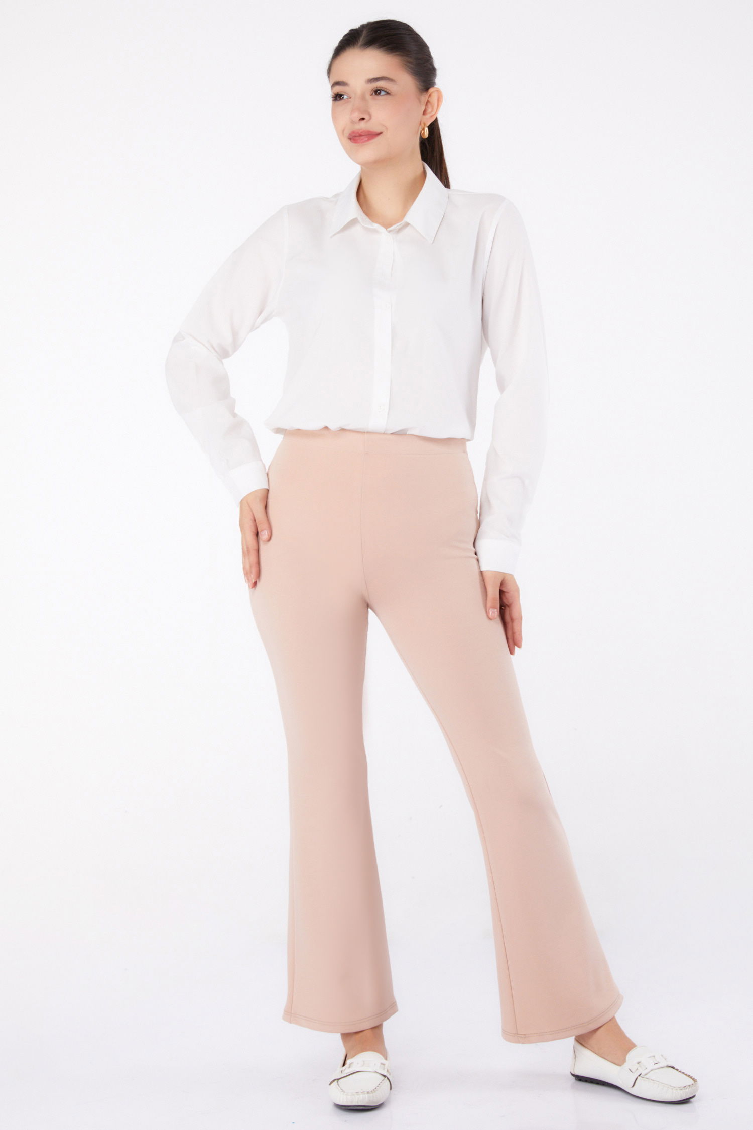 Düz Orta Kadın Bej PANTOLON - 26262 - 1