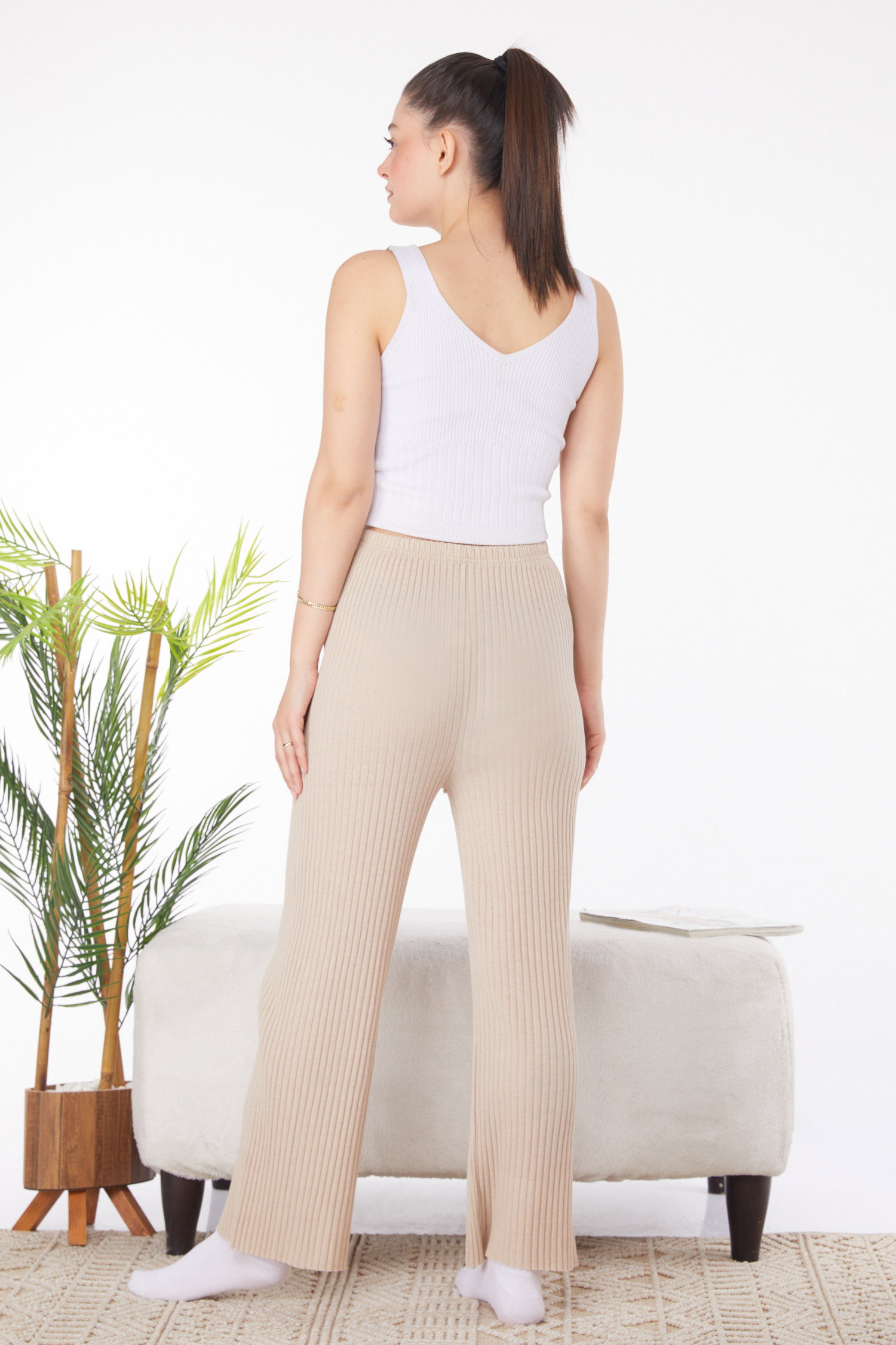Düz Orta Kadın Bej Pijama Altı - 25855 - 5