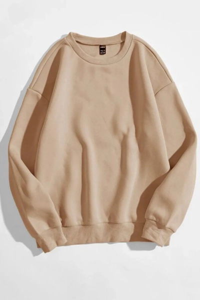 Kadın Bisiklet Yaka Oversize Sweatshirt Bej - 26567 