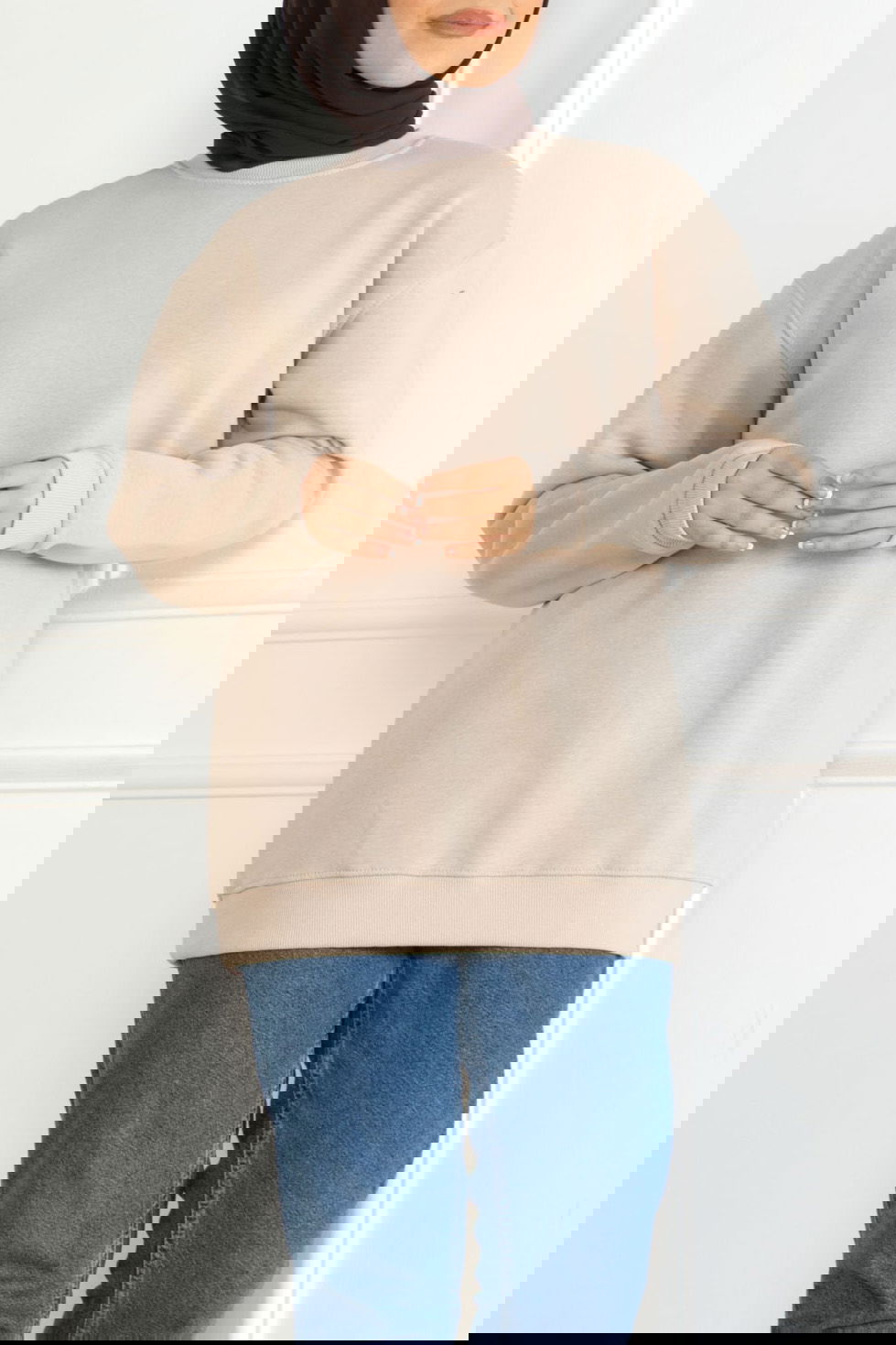 Düz Orta Kadın Bej Sweatshirt - 26617 - 2