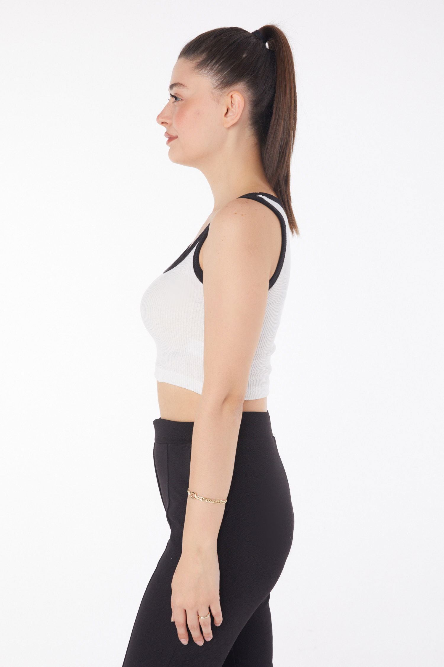 Düz Orta Kadın Beyaz Askılı Crop - 25851 - 4