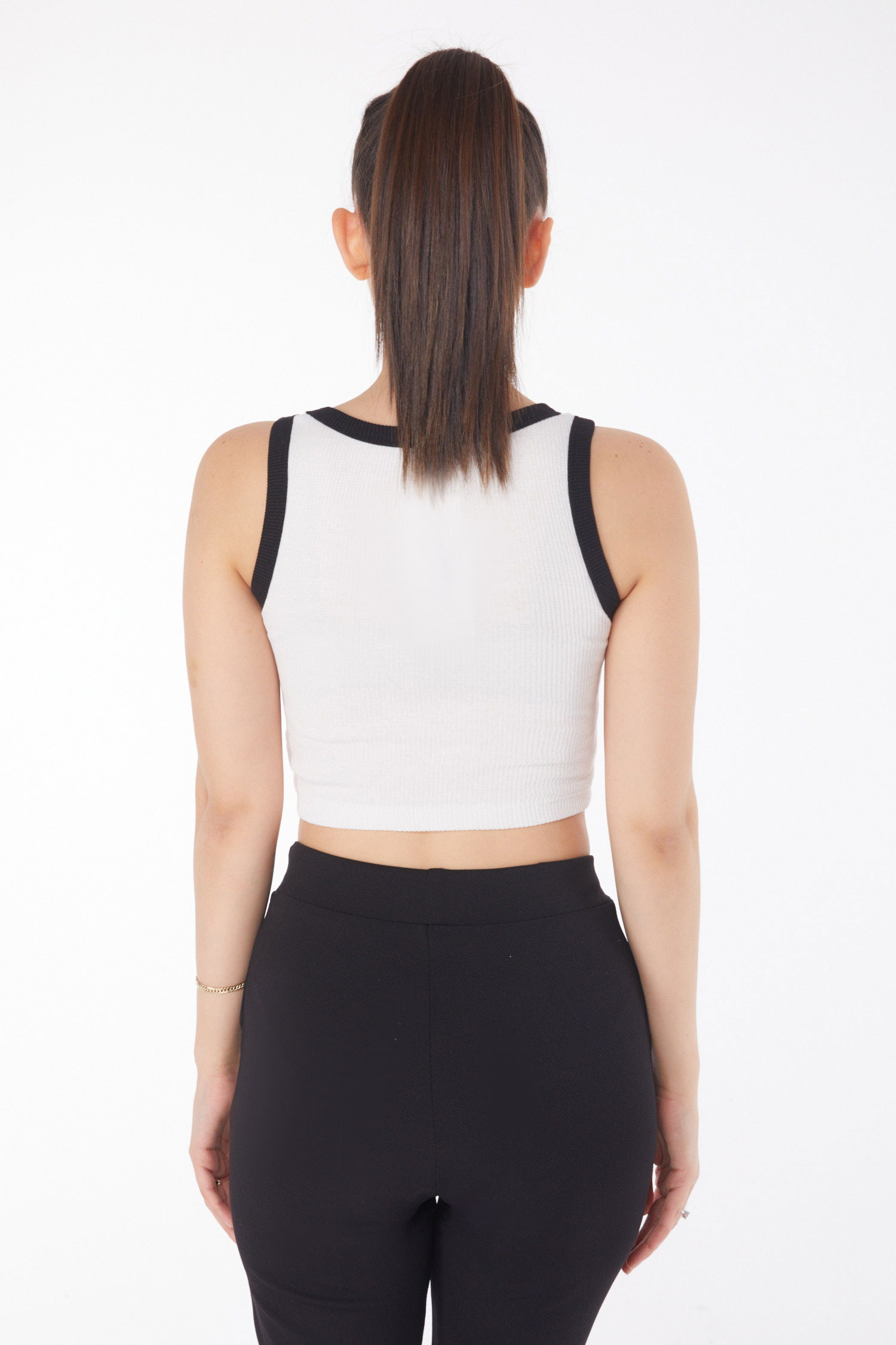 Düz Orta Kadın Beyaz Askılı Crop - 25851 - 5