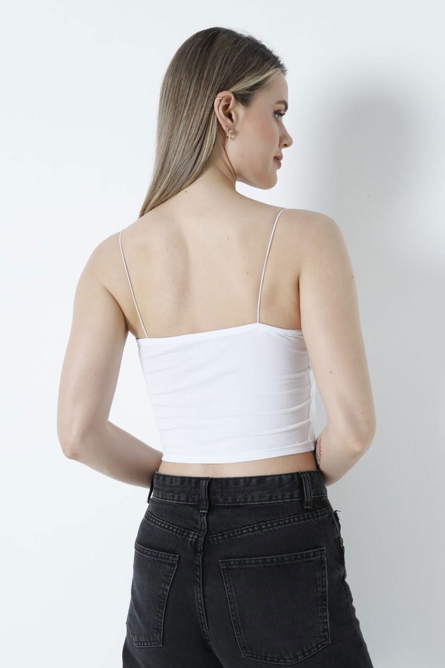 Düz Orta Kadın Beyaz Atlet Crop - 26344 - 3