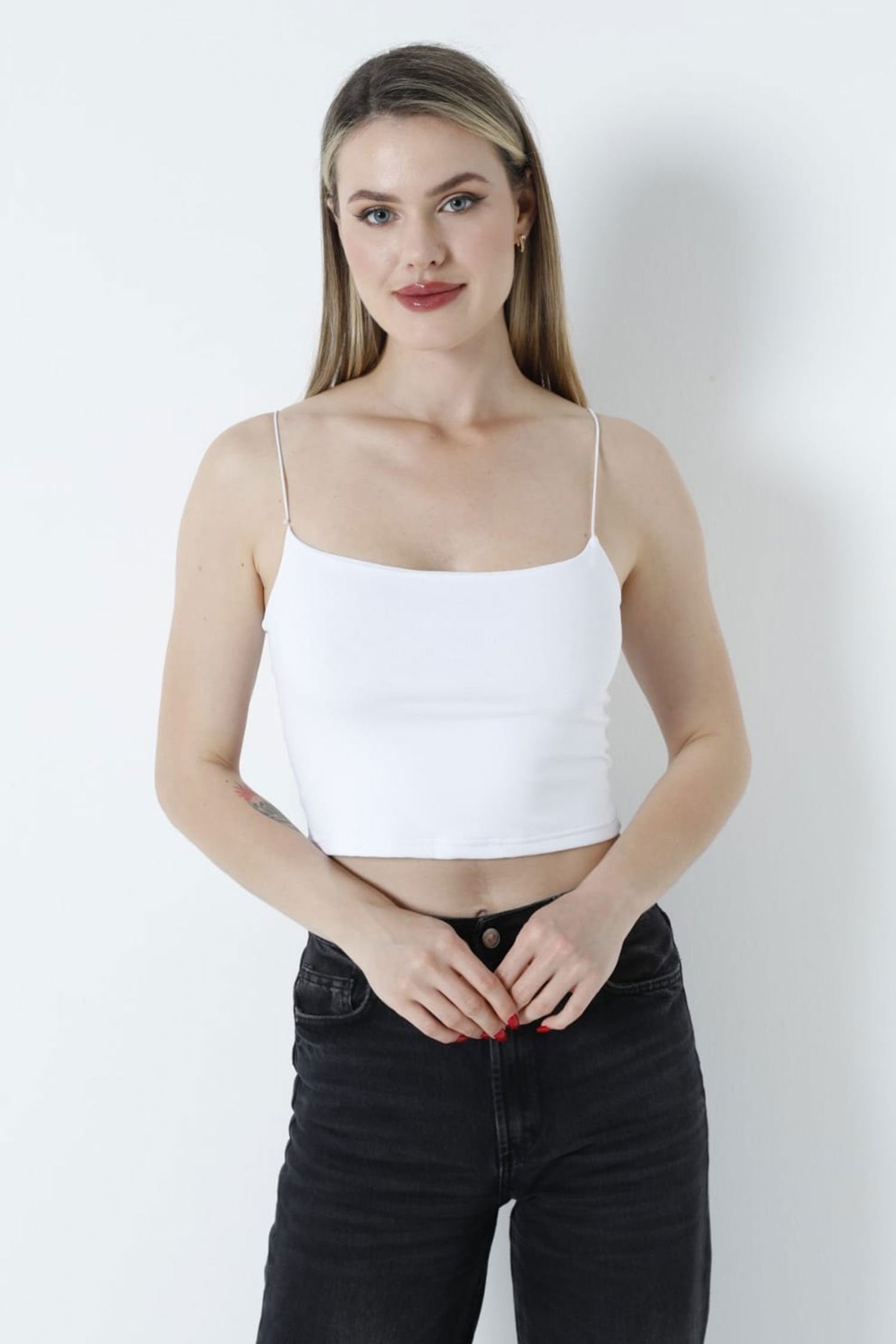 Düz Orta Kadın Beyaz Atlet Crop - 26344 - 2