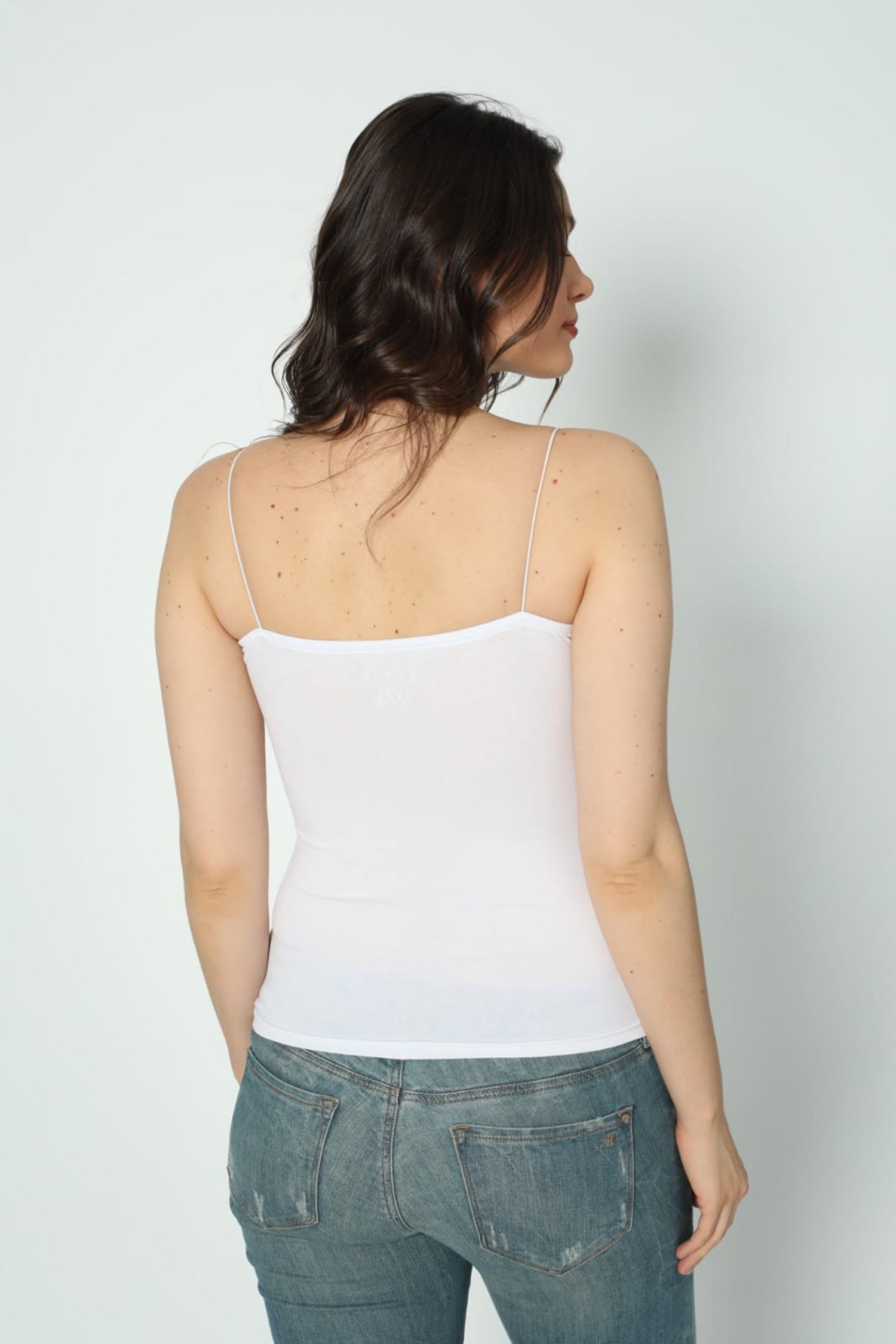 Düz Orta Kadın Beyaz Atlet Crop Uzun - 26345 - 3