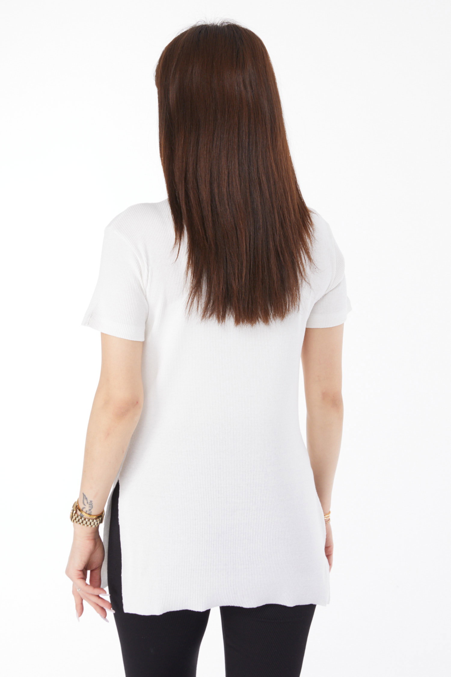 Baskılı Yırtmaçlı T-shirt Beyaz - 24792 - 5