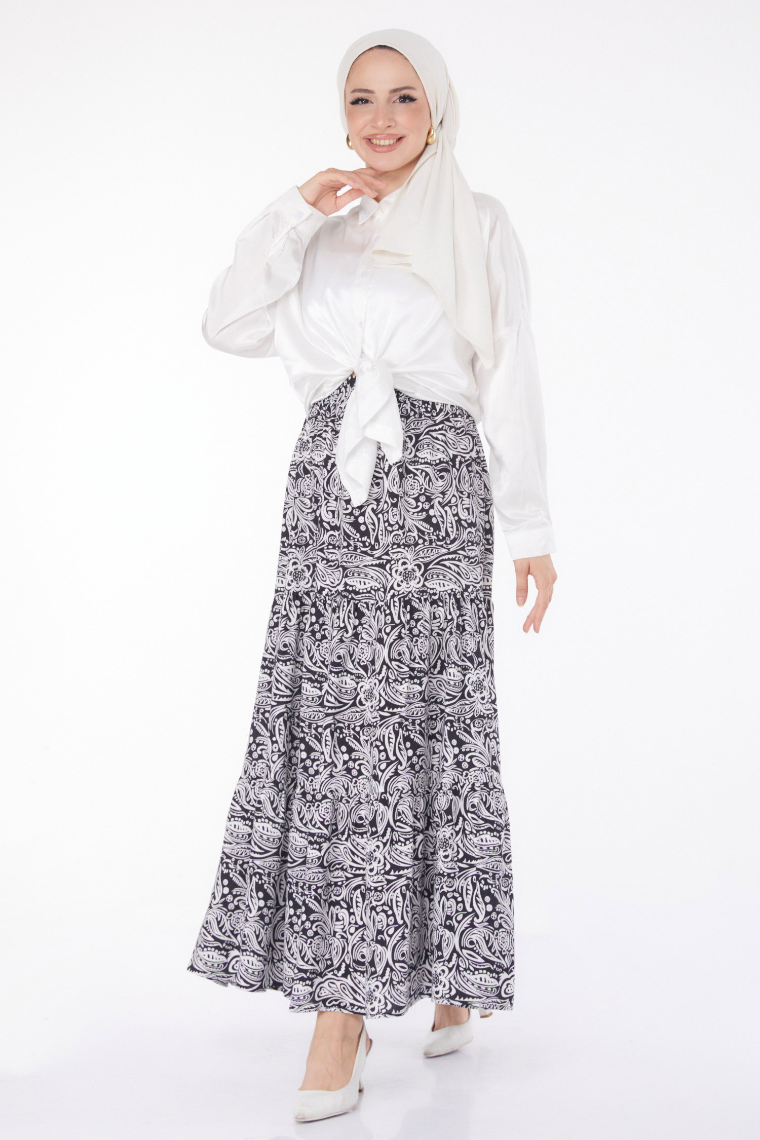 Desenli Etek Beyaz - 25793 - 1