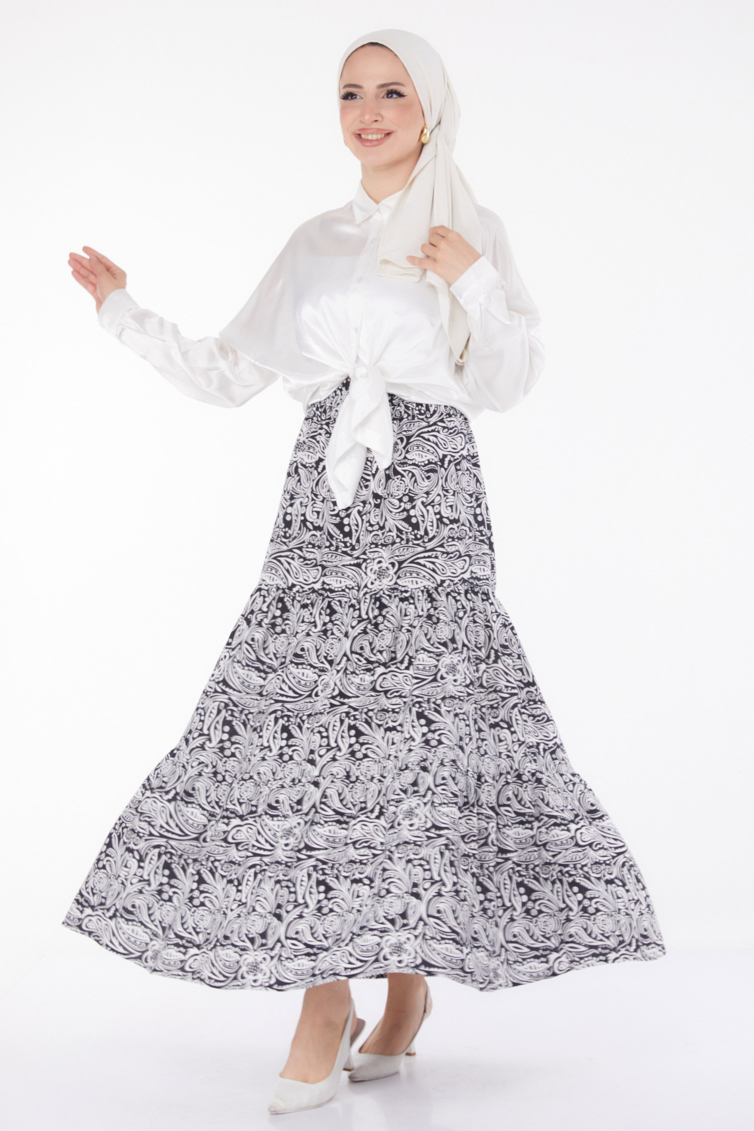 Desenli Etek Beyaz - 25793 - 2