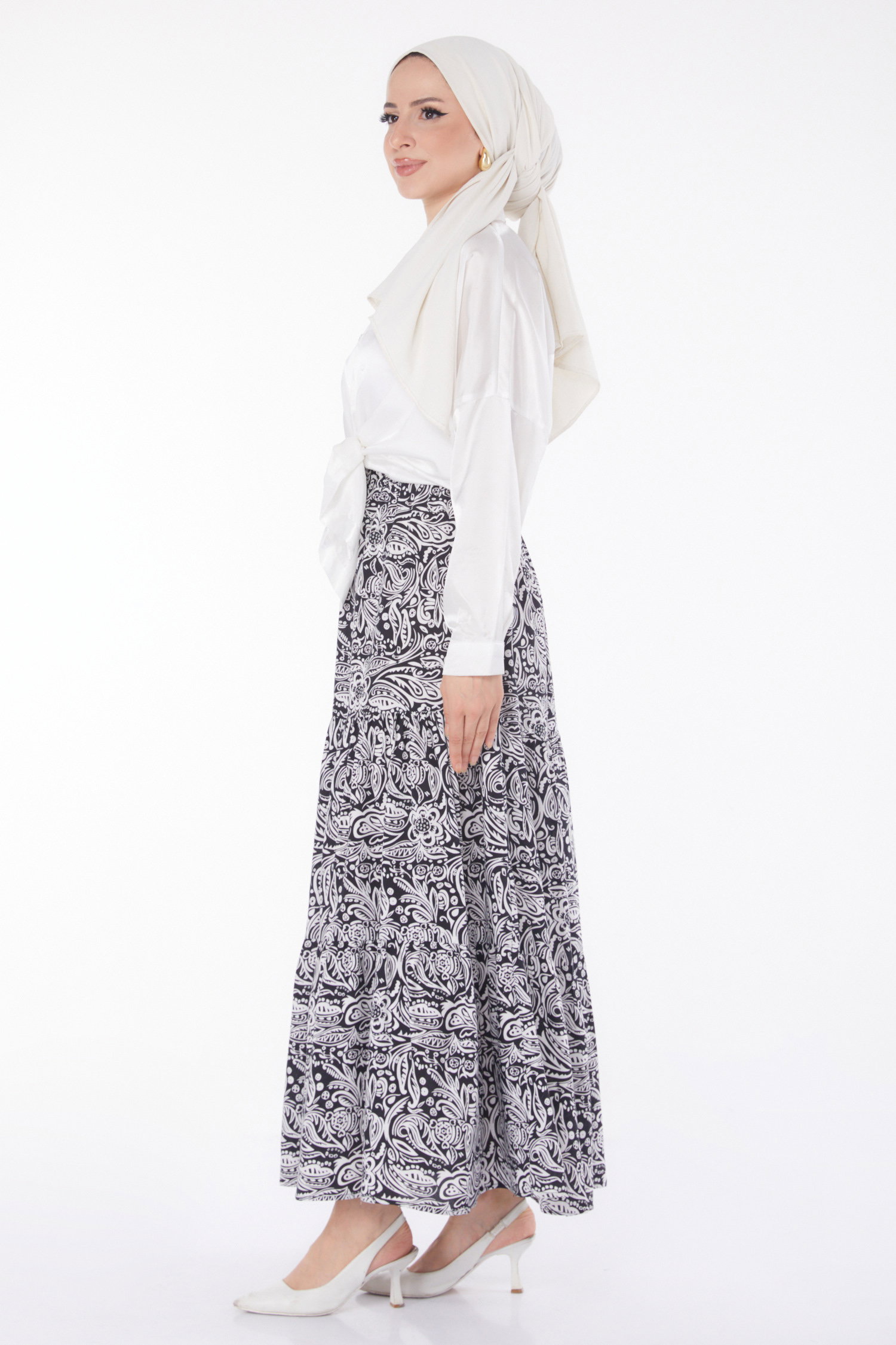Desenli Etek Beyaz - 25793 - 4