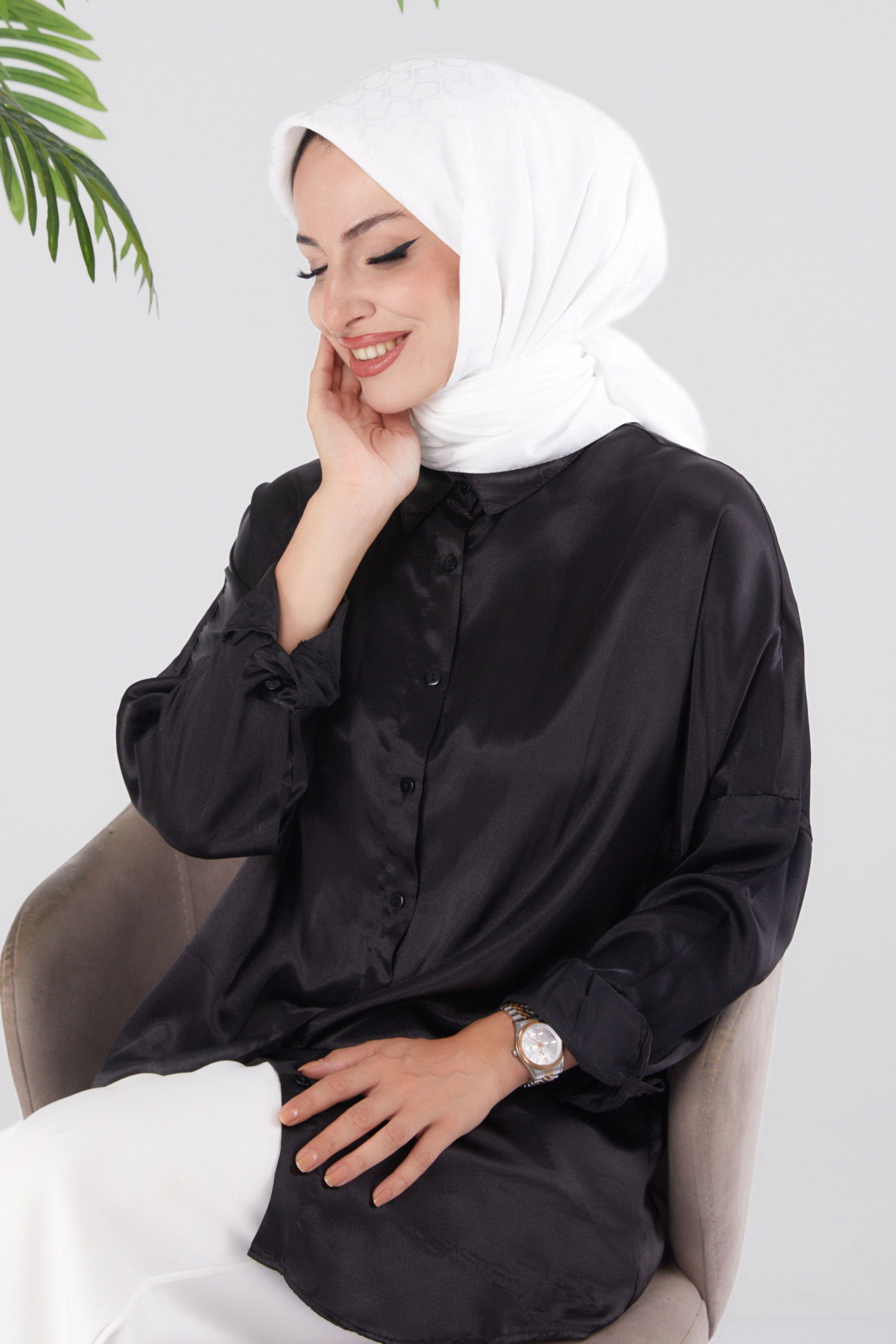 Düz Orta Kadın Beyaz Janjanlı Eşarp - 26150 - 2