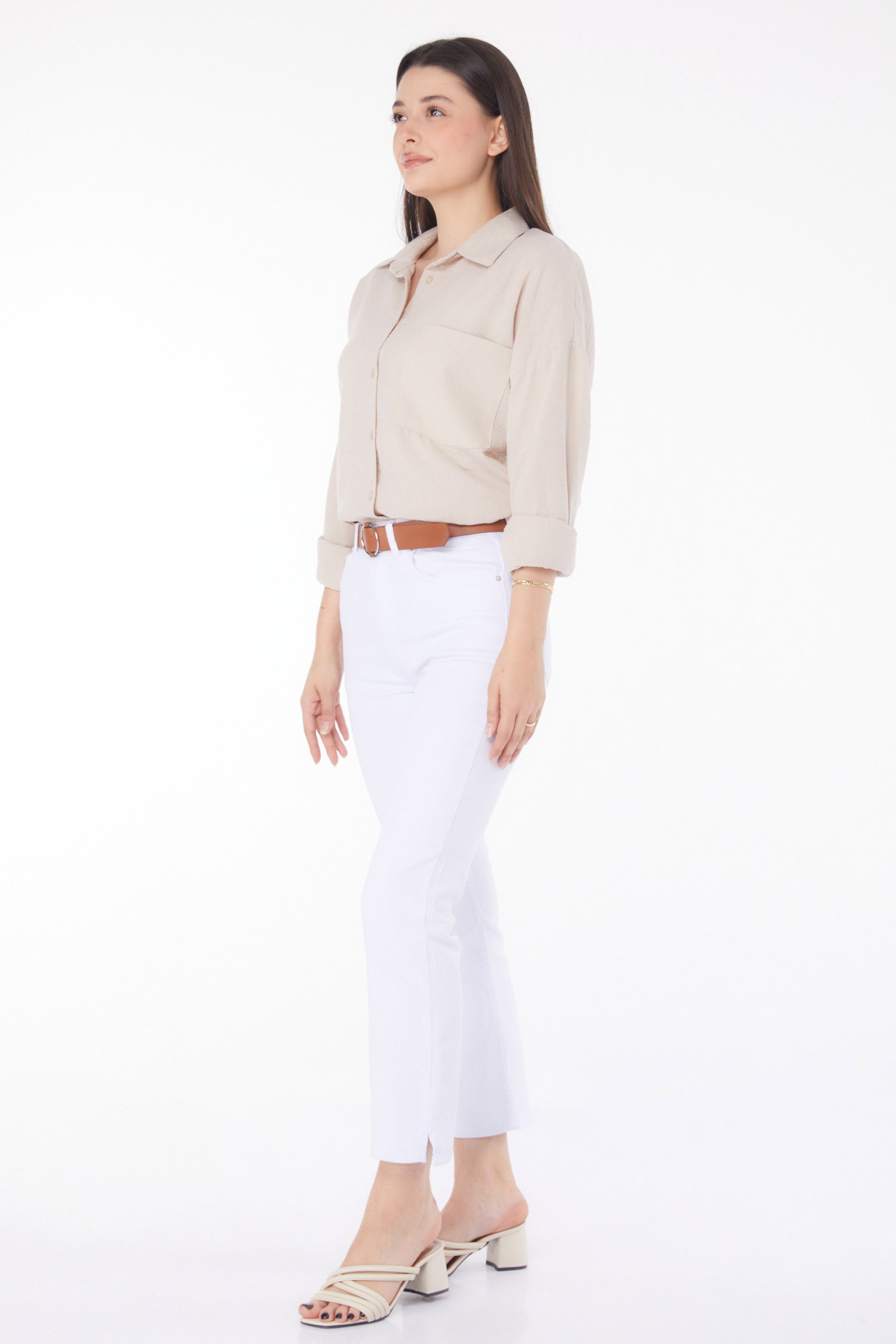 Kemerli Kot Pantolon Beyaz - 25741 - 3