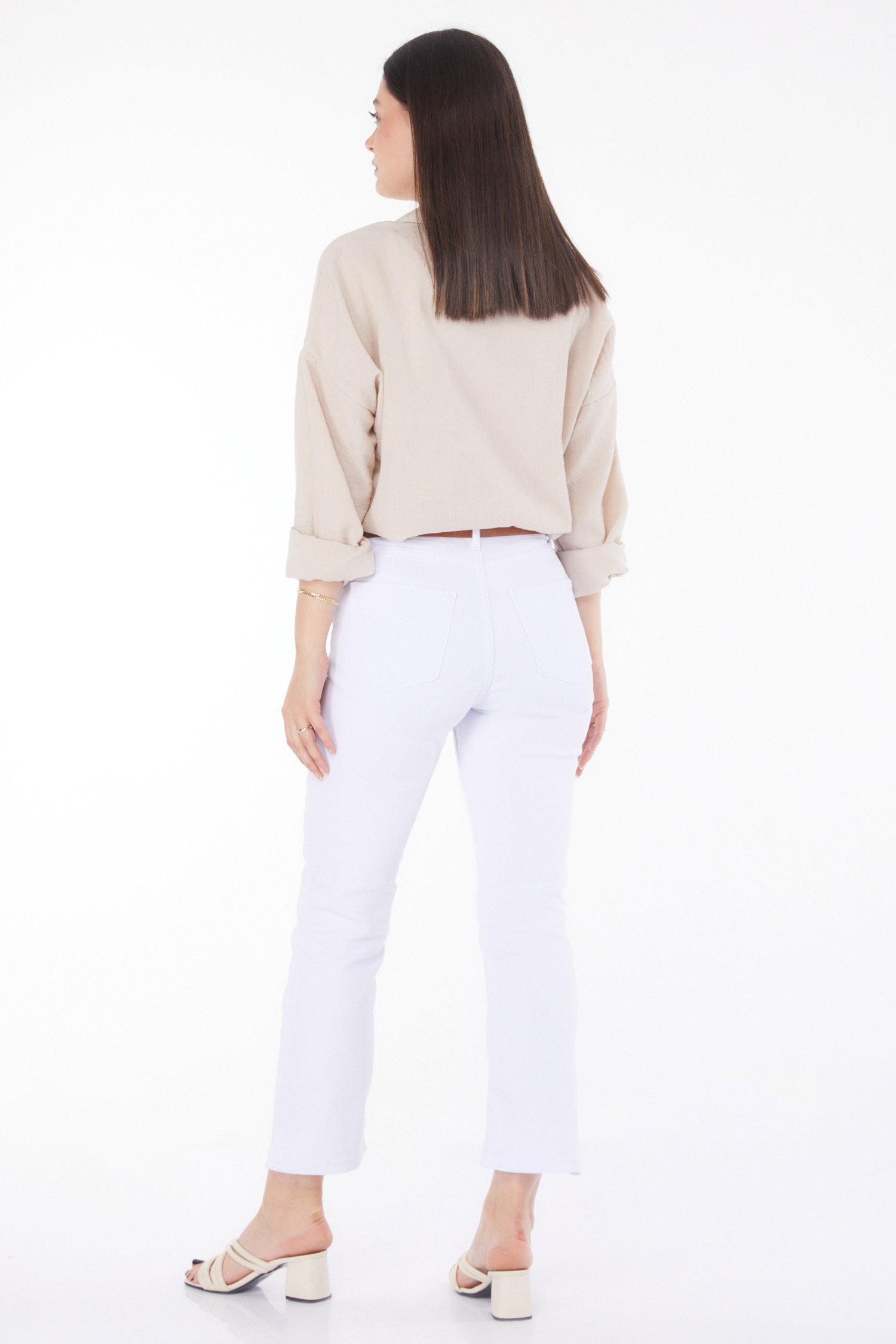 Kemerli Kot Pantolon Beyaz - 25741 - 4