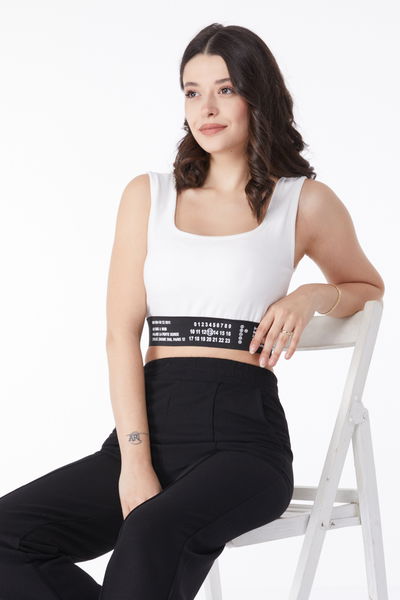 Lastikli Crop Beyaz - 25232 