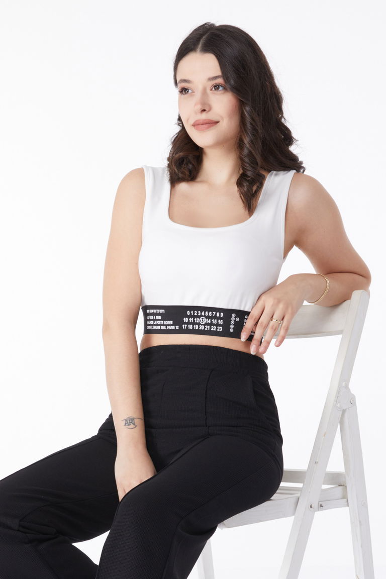 Lastikli Crop Beyaz - 25232 - TOFİSA