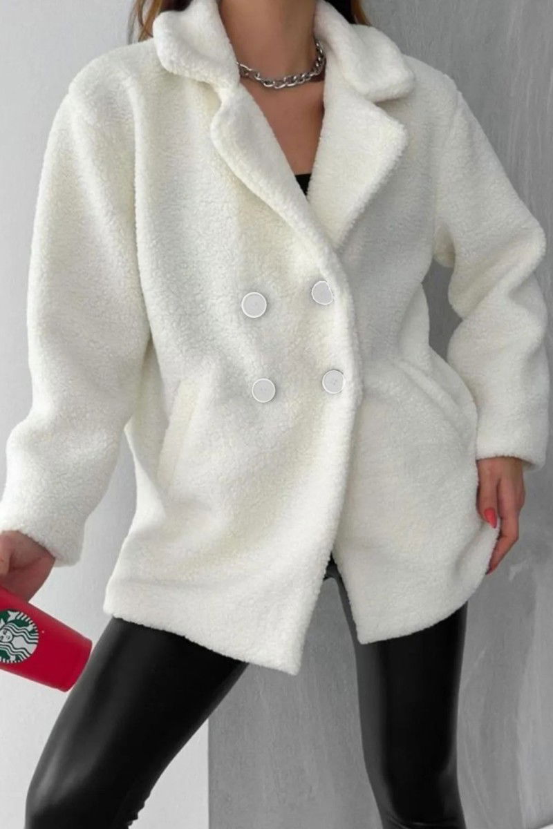 Simli Peluş Ceket Beyaz - 26605 - 1