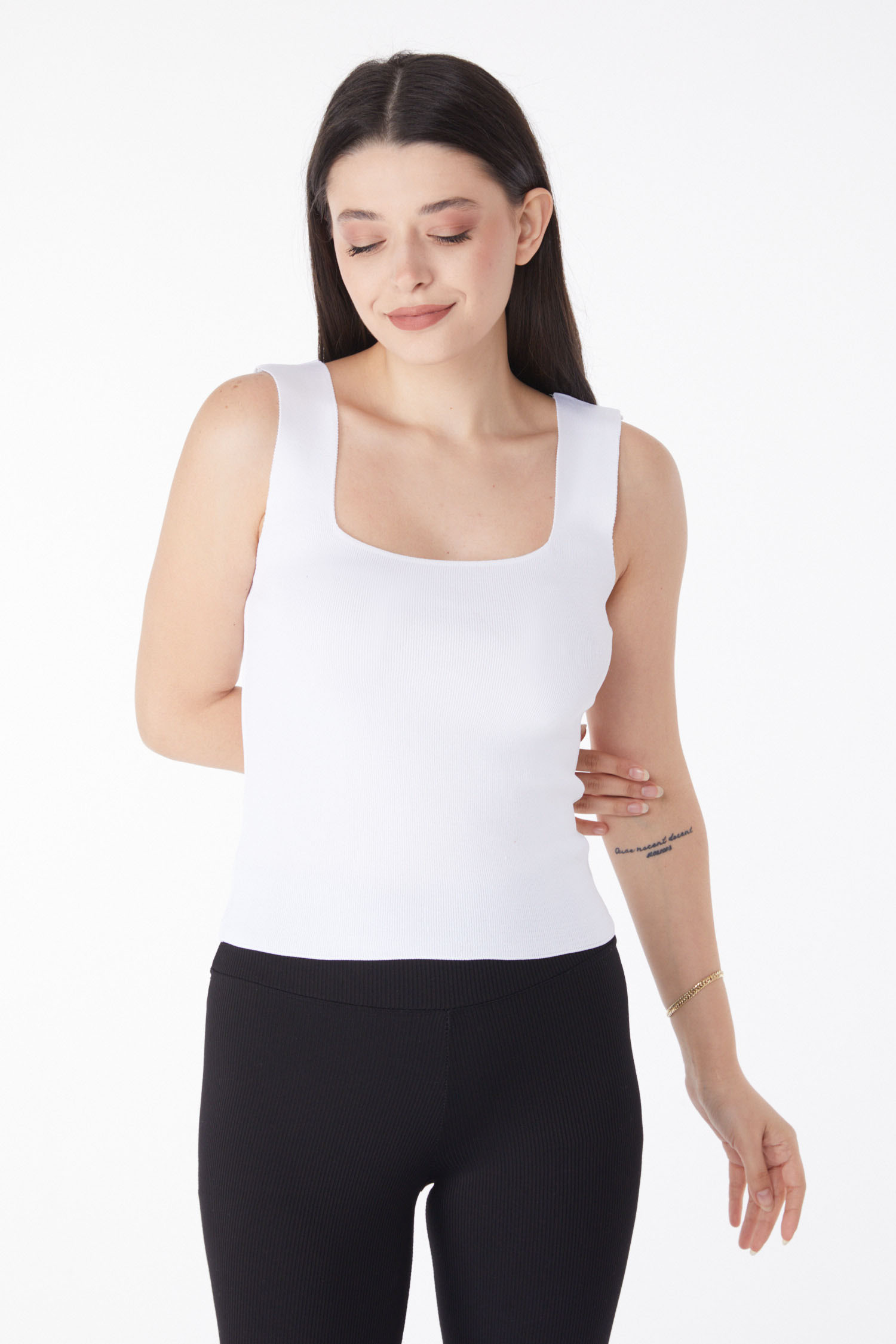 Düz Orta Kadın Beyaz Triko Atlet - 25938 - 3