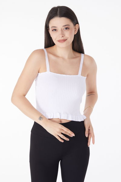 Düz Orta Kadın Beyaz Yazlık Triko Crop - 25222 