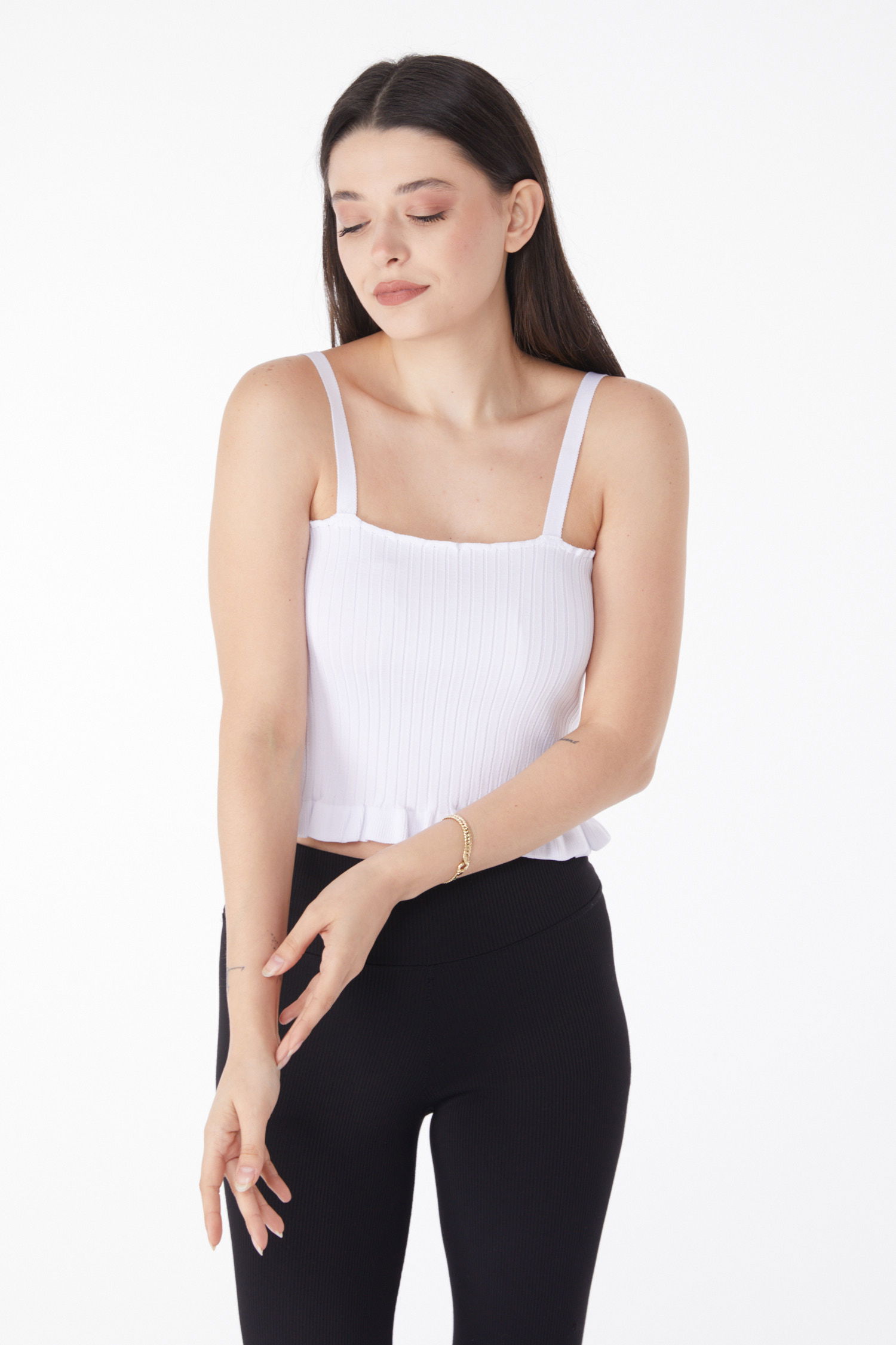 Düz Orta Kadın Beyaz Yazlık Triko Crop - 25222 - 2