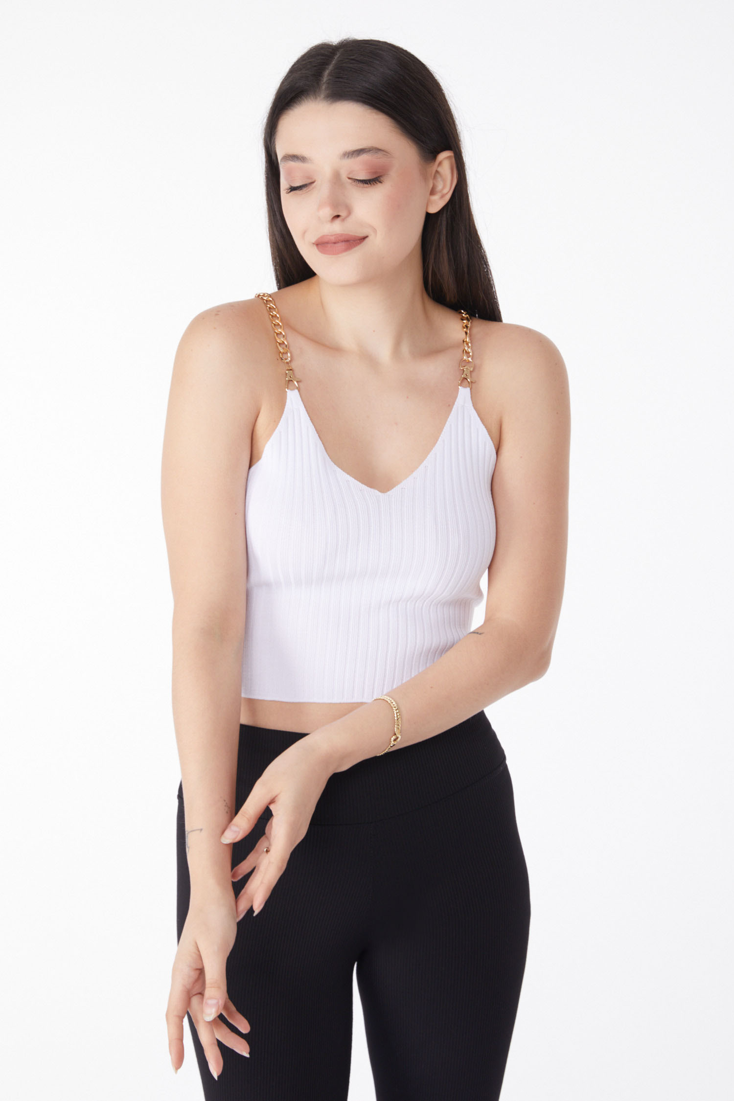 Zincirli Triko Crop Beyaz - 25221 - 2
