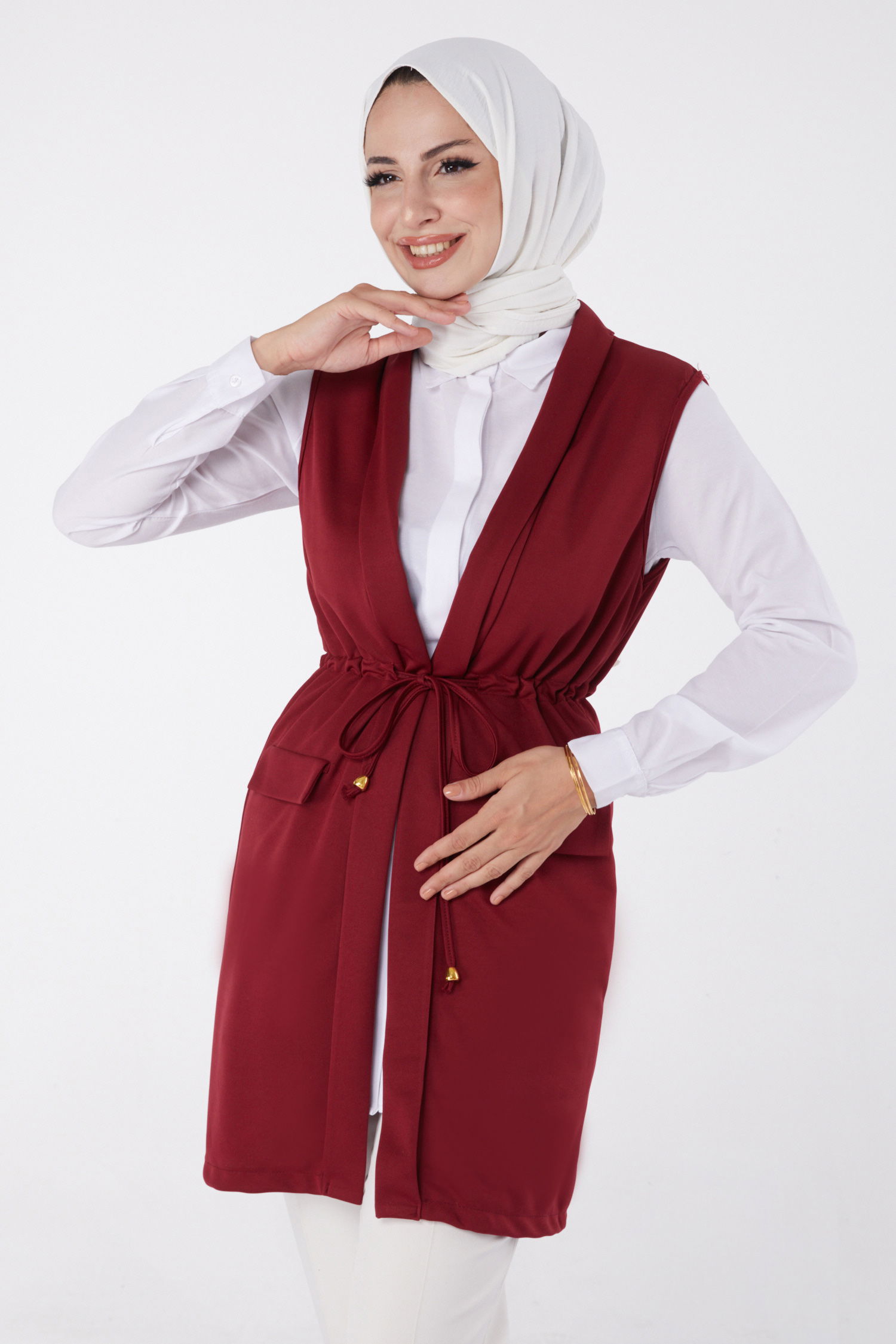 Bağcıklı Yelek Bordo - 13263 - 1