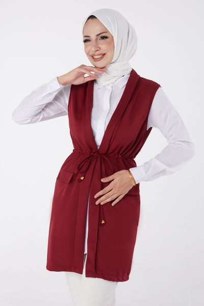 Bağcıklı Yelek Bordo - 13263 