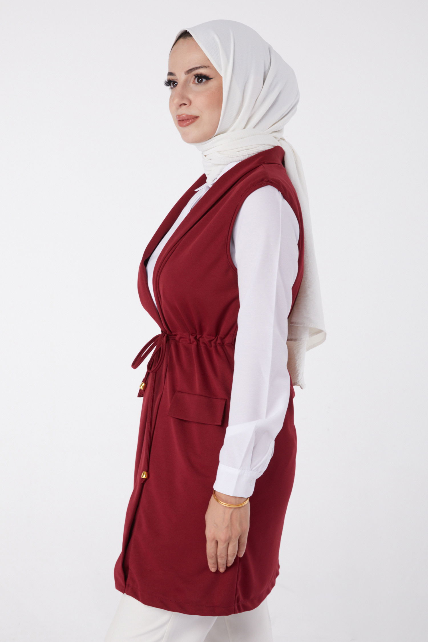 Bağcıklı Yelek Bordo - 13263 - 3