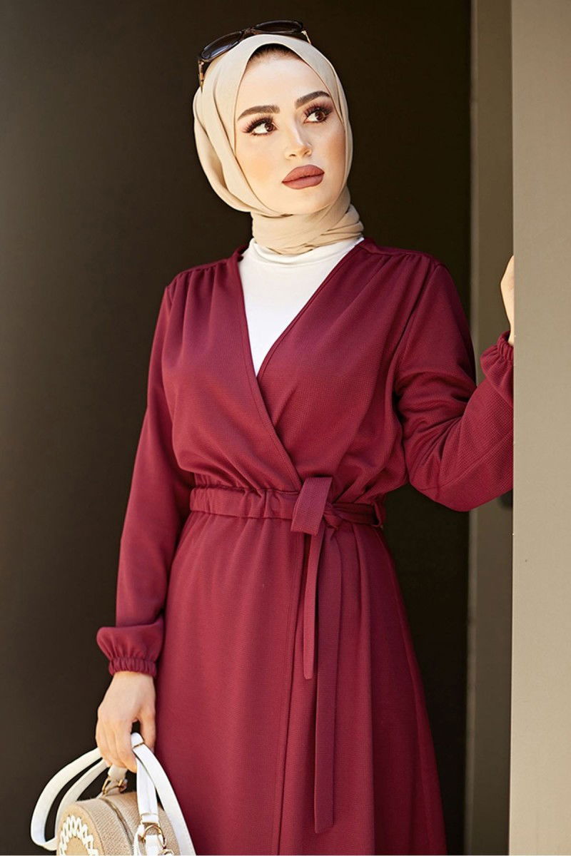 Belden Bağlamalı Hırka Bordo - 26586 - 2