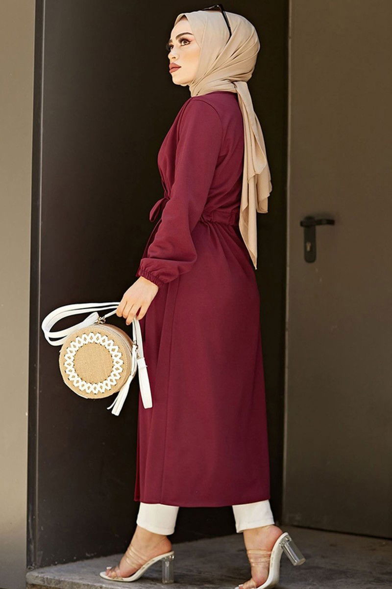 Belden Bağlamalı Hırka Bordo - 26586 - 3