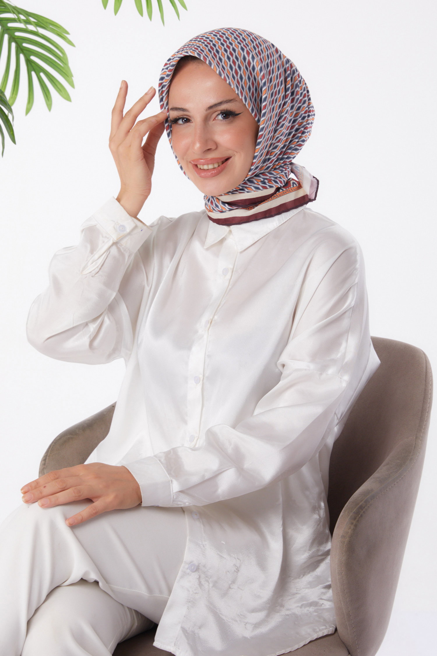 Desenli Eşarp Bordo - 25974 - 2