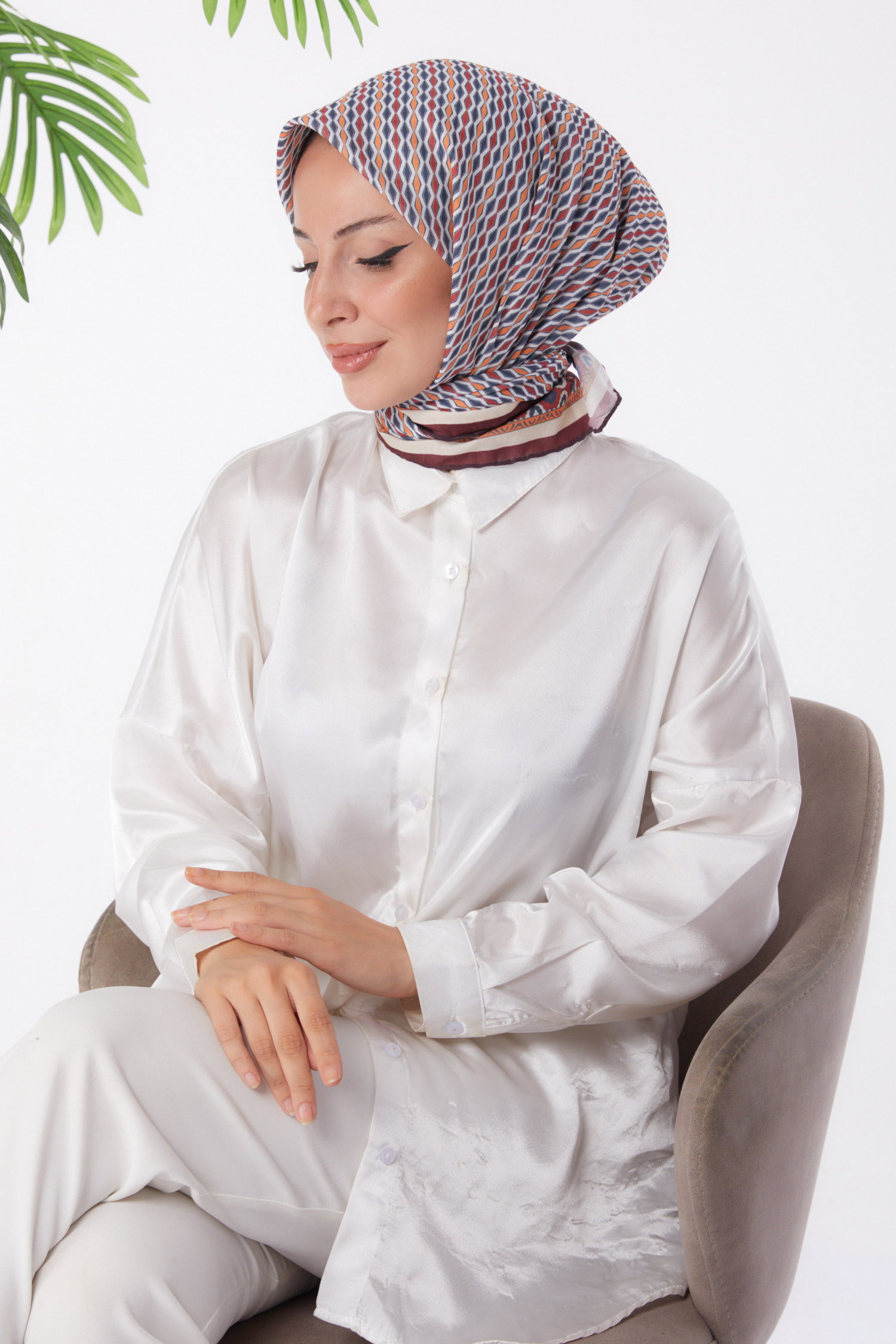 Desenli Eşarp Bordo - 25974 - 3