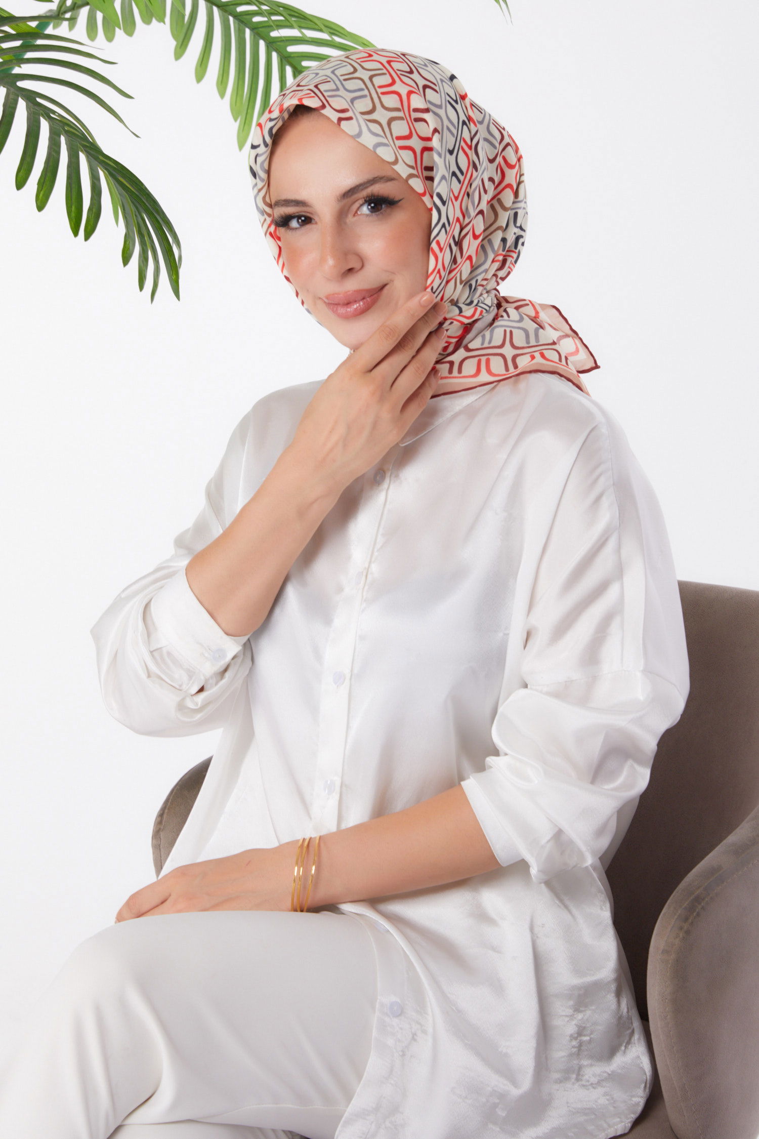 Düz Orta Kadın Bordo Desenli Eşarp - 25976 - 2