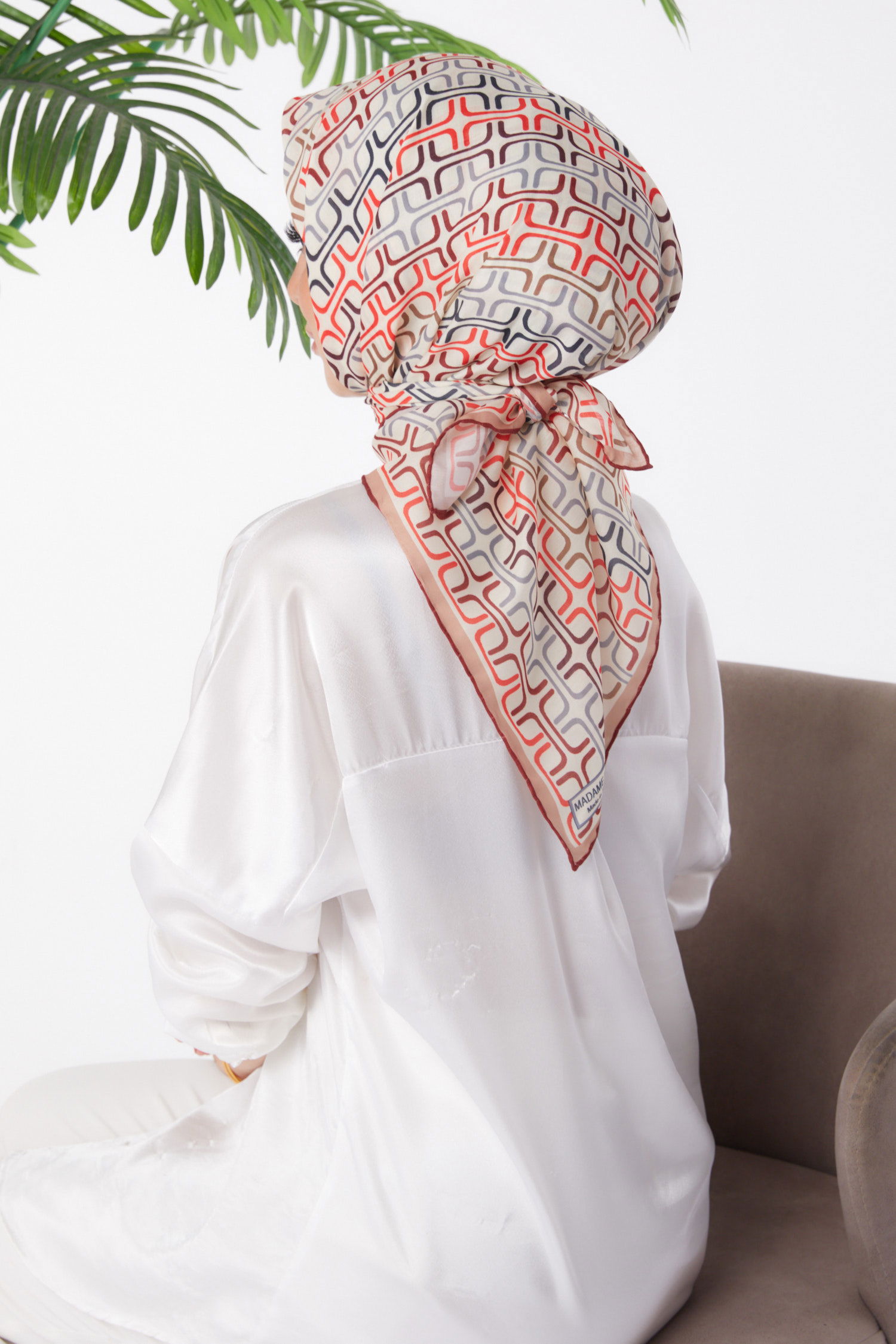 Düz Orta Kadın Bordo Desenli Eşarp - 25976 - 3