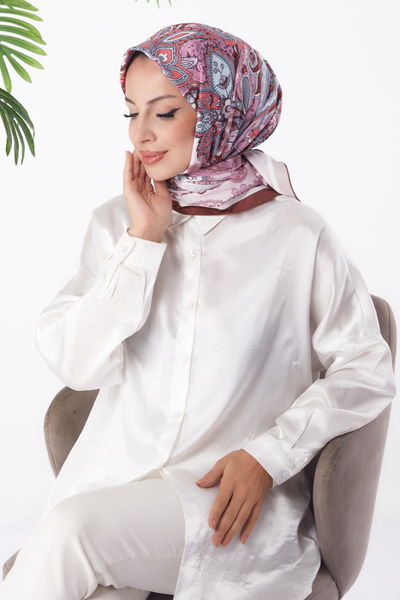 Düz Orta Kadın Bordo Desenli Eşarp - 26154 