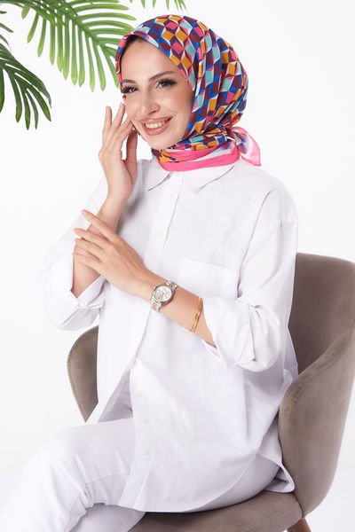 Düz Orta Kadın Bordo Desenli Eşarp - 26157 