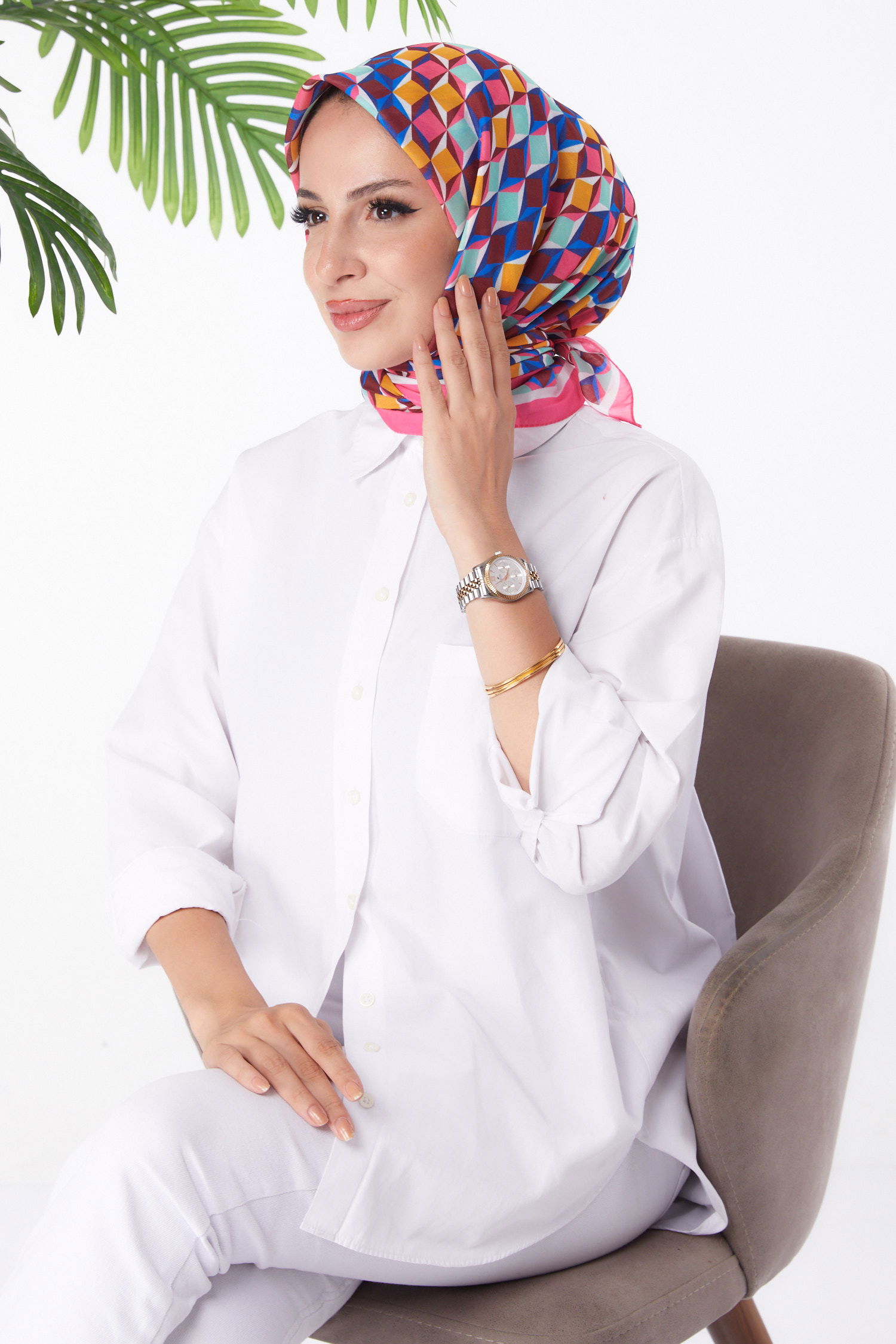 Düz Orta Kadın Bordo Desenli Eşarp - 26157 - 2