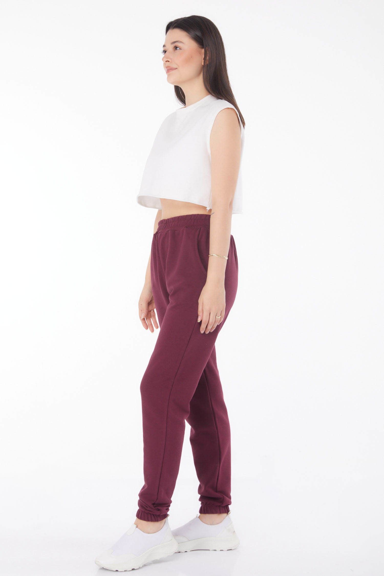 Düz Orta Kadın Bordo Eşofman Altı - 25705 - 4