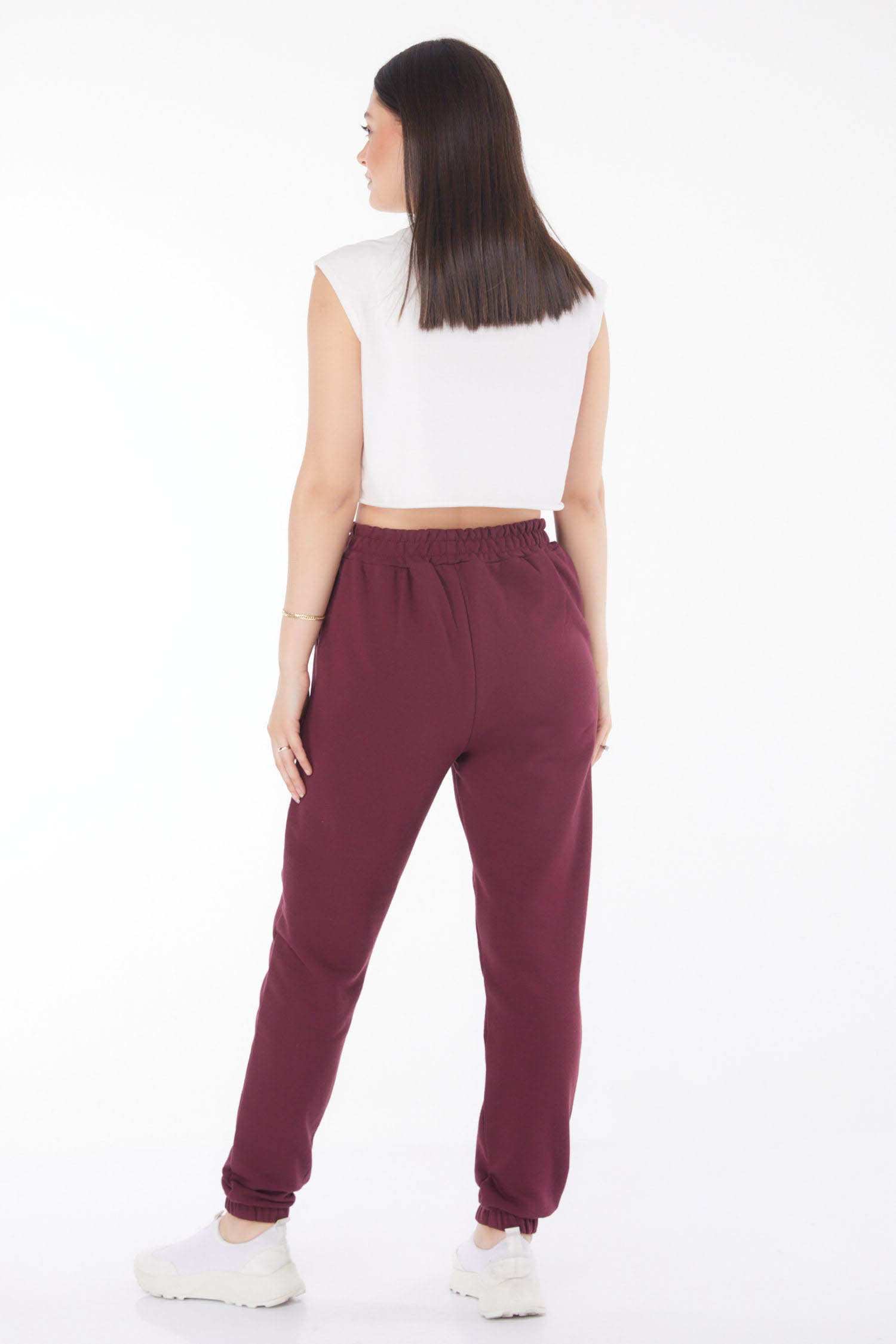 Düz Orta Kadın Bordo Eşofman Altı - 25705 - 5