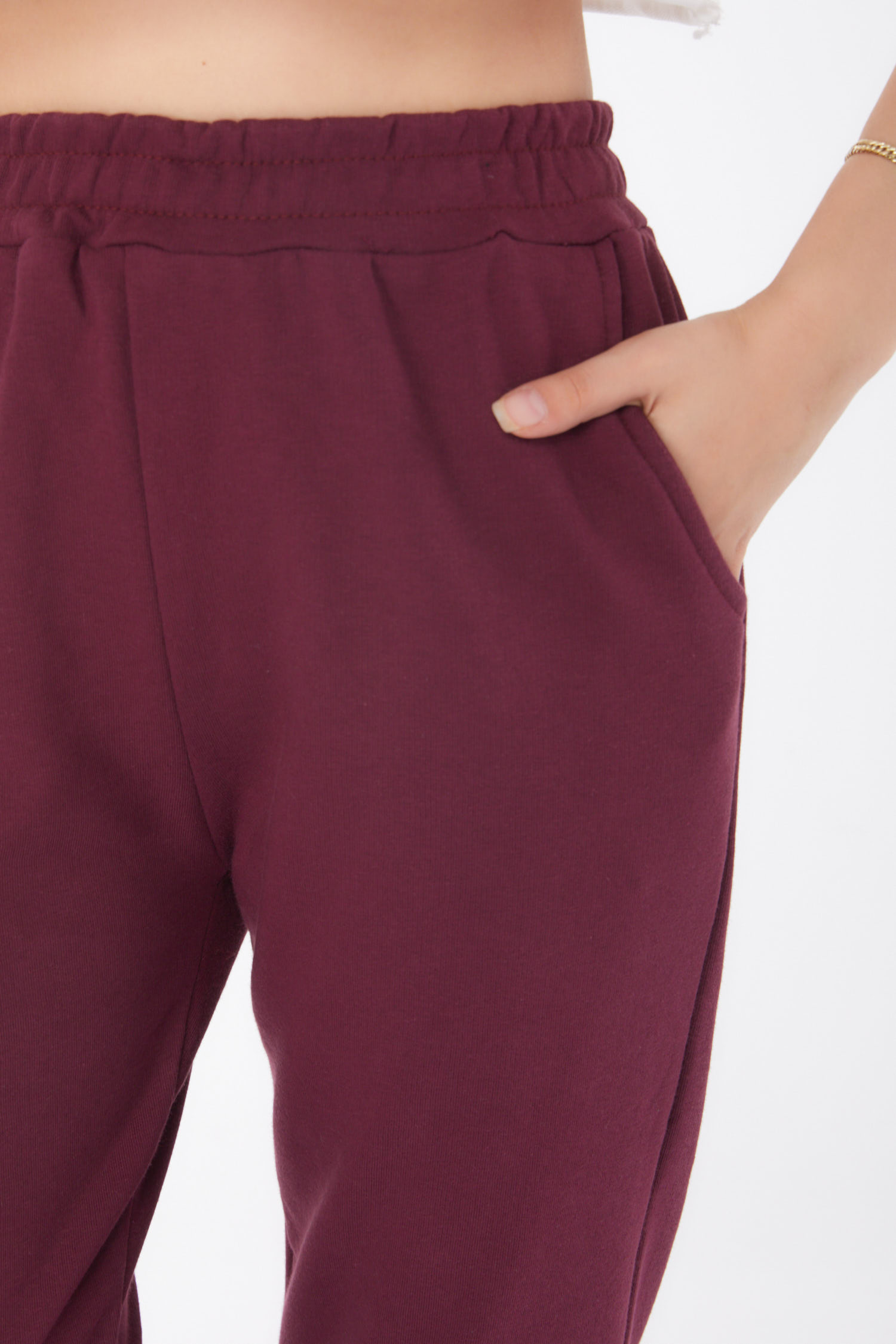 Düz Orta Kadın Bordo Eşofman Altı - 25705 - 6