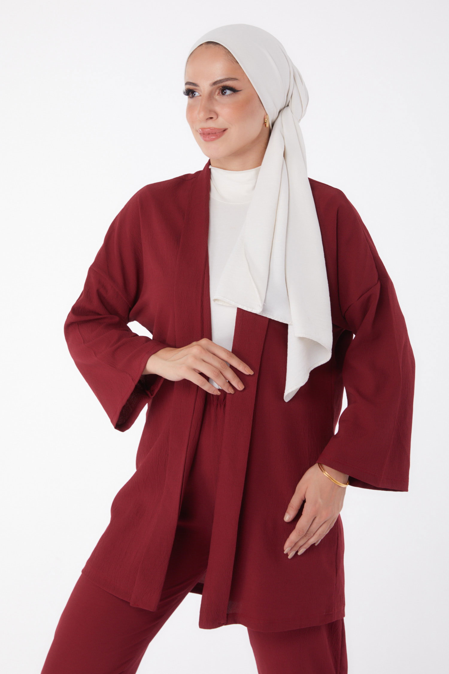 Düz Orta Kadın Bordo Hırka Pantolon - 11432 - 8