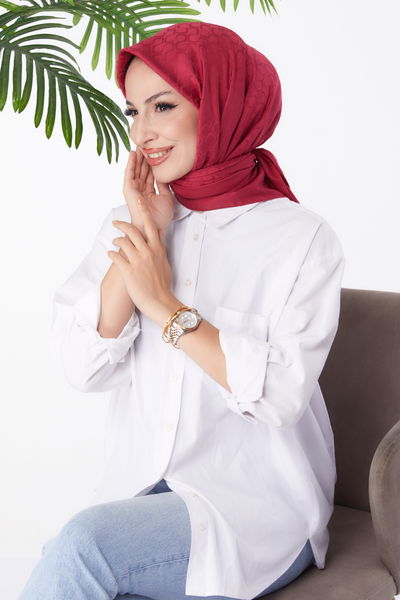 Düz Orta Kadın Bordo Janjanlı Eşarp - 26150 