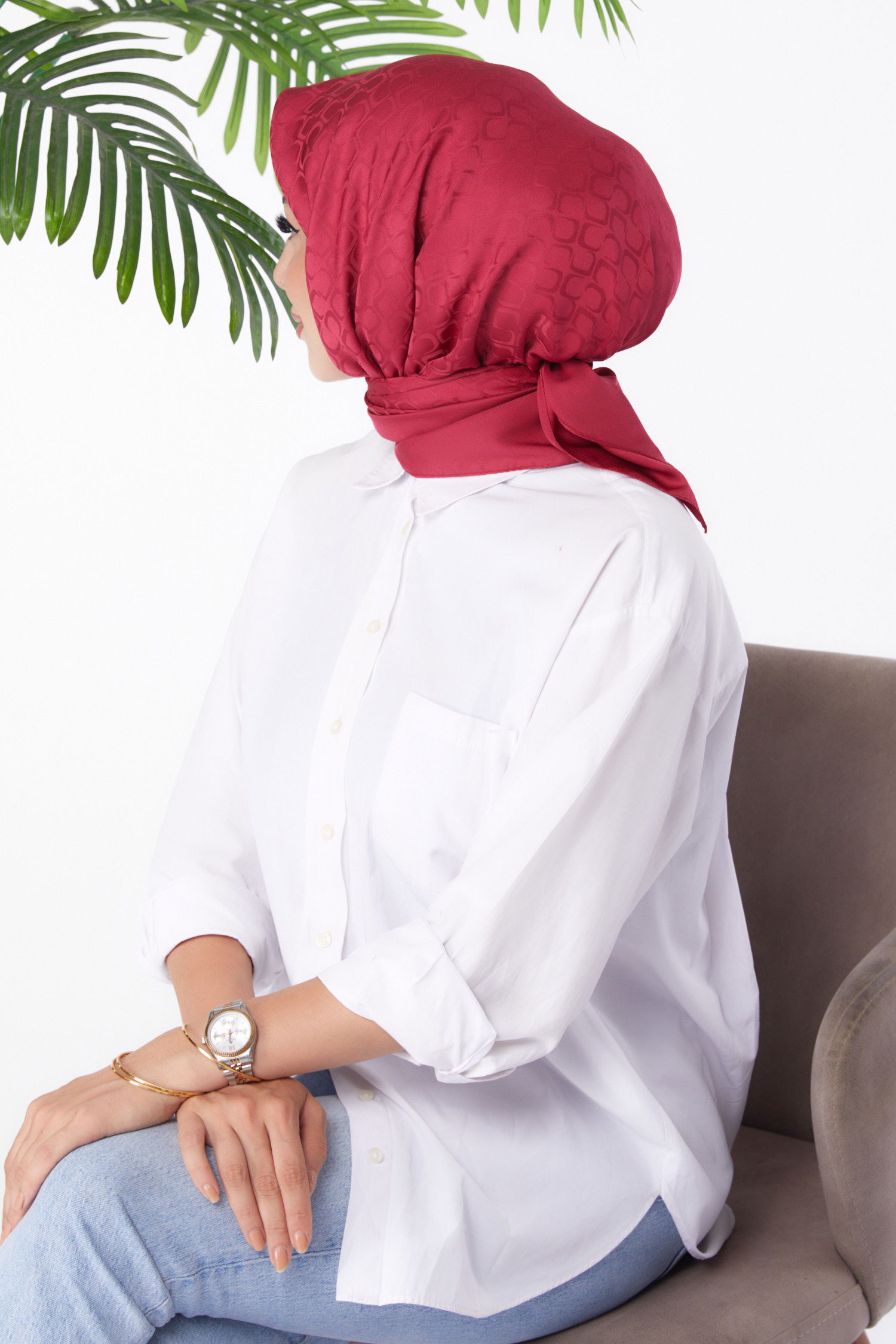 Düz Orta Kadın Bordo Janjanlı Eşarp - 26150 - 3